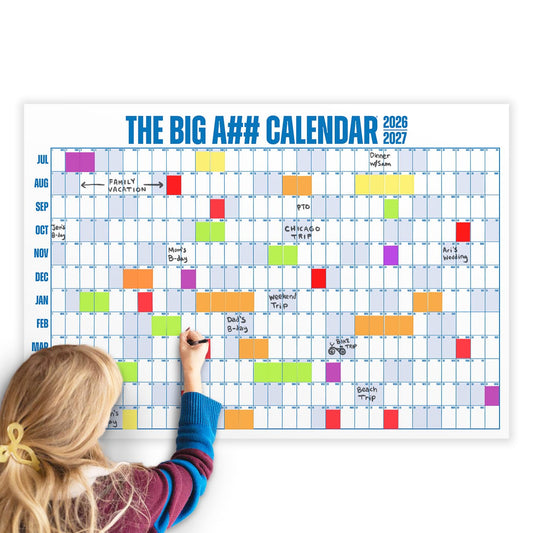 The Big A## Calendar - Academic Year Wall Calendar – July 2026 to June 2027 Dry-Erase – Includes 1 Marker & 100 Labels – Lightweight, Easy to Hang Yearly Calendar – Year at a Glance – Plan Big Goals & Adventures – Blue