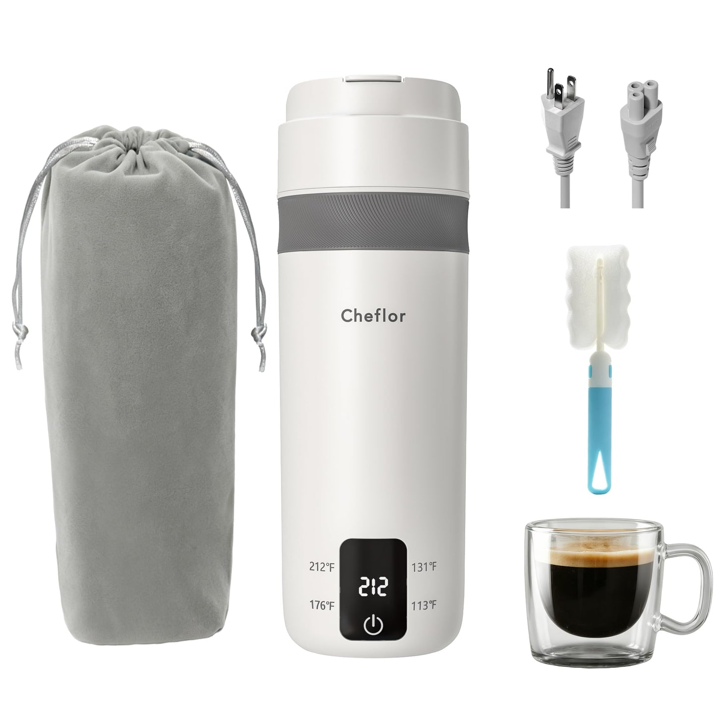 Cheflor Travel Kettle 450ml,Portable Electric Water Boiler with Direct Sip Spout,4 Temp Control LED Display for Tea Coffee Baby Formula, Stainless Steel Fast Boil Kettle for Hotel Dorm,BPA-Free