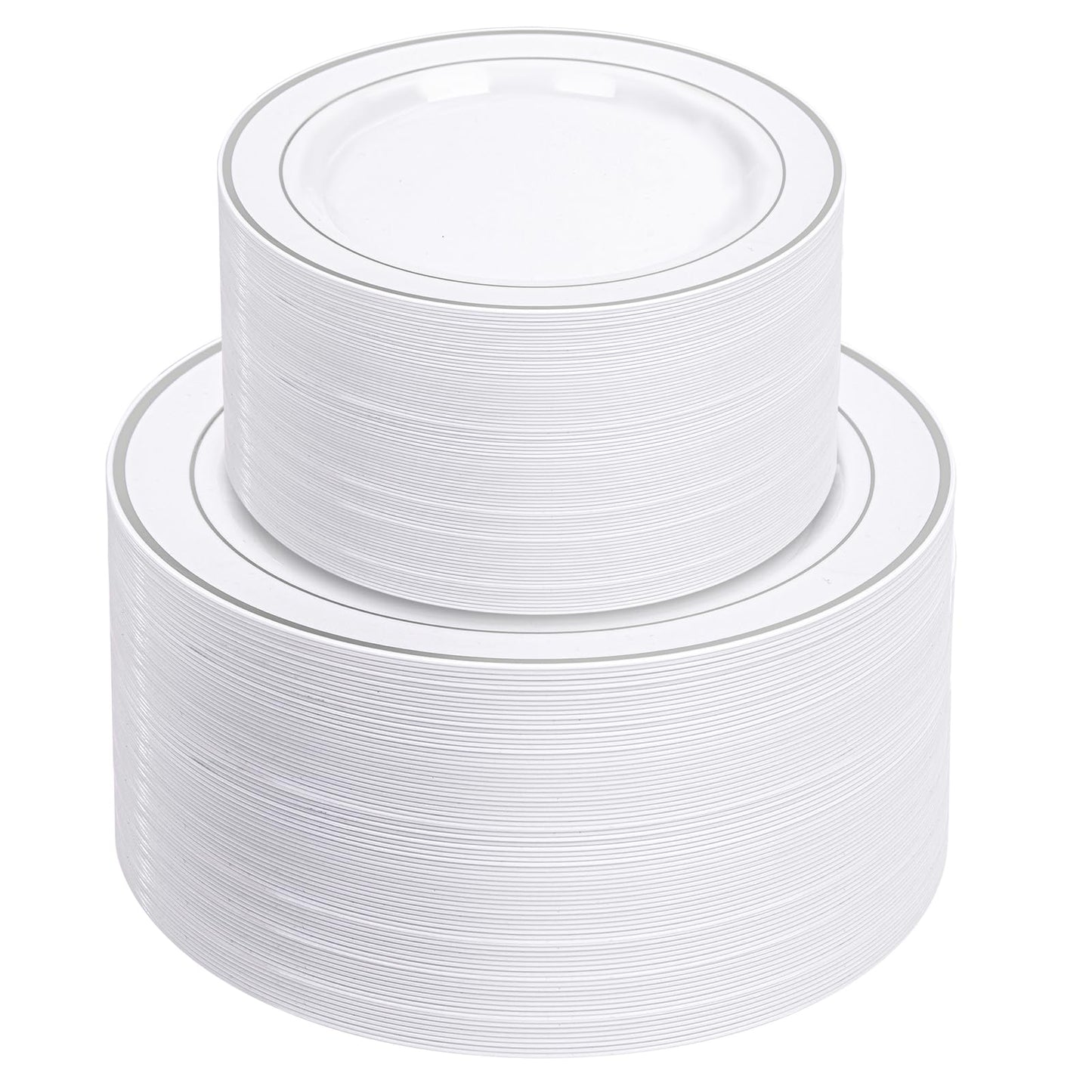 NOCCUR 200PCS Silver Plastic Plates Disposable for 100 Guests - Include 100 Dinner / 100 Dessert Plates Heavy Duty - Ideal for Party/Wedding/New Year