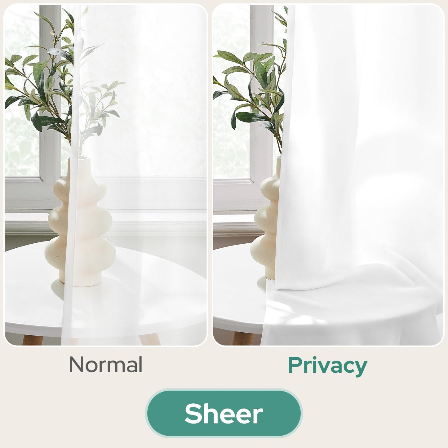 HOMEIDEAS Non-See-Through White Privacy Semi Sheer Curtains 84 Inches Long 2 Panels Set Light Filtering Curtains for Living Room Bedroom Drapes,W52xL84