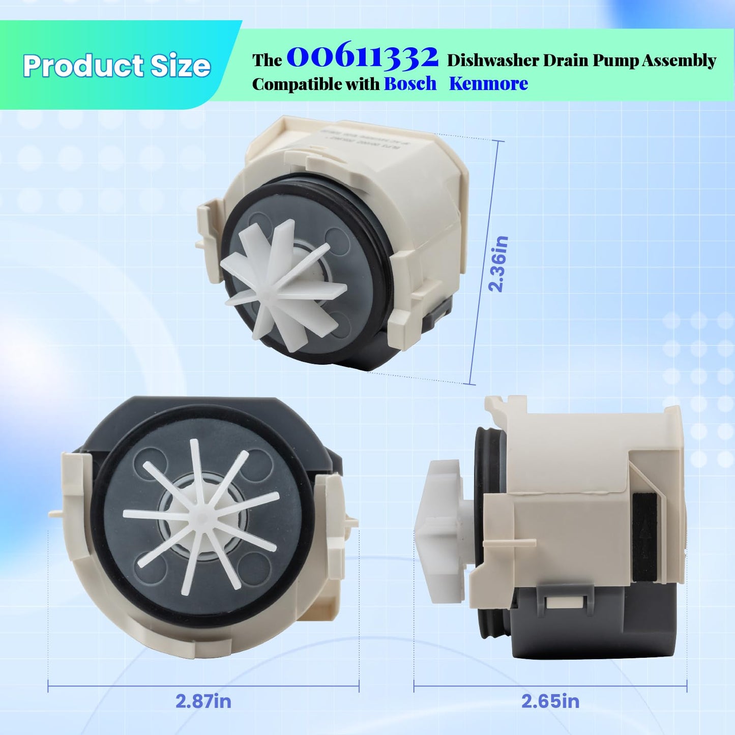 OEM 00611332 Dishwasher Drain Pump Assembly Compatible with Bosch Kenmore,Replaces 611332 1557816 AP4339596 PS3477702 & More Models