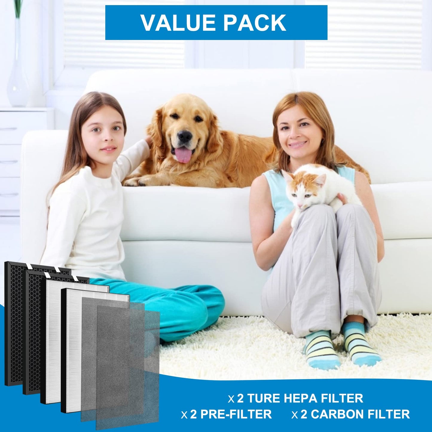 2 Sets Air220 Air320 Filter Replacement Compatible with Bissell Air320 Air220 2768A 2609A Air Purifier, Include 2 Post + Pre & Activated Carbon Filter, Compare Part # 2677,2678,2804