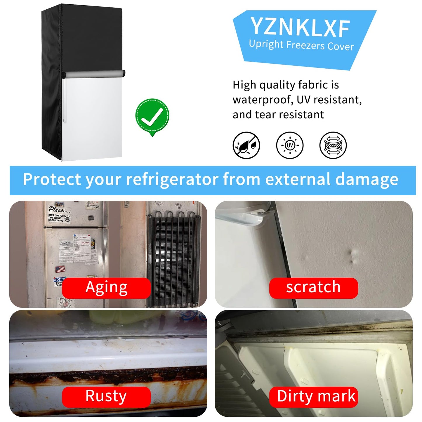 YZNKLXF Refrigerator Cover 33''W x 33''D x 67''H,Suitable for Upright Freezers/Beverage Refrigerator/Large Cold Rooms,Reusable, Front can be opened, Black
