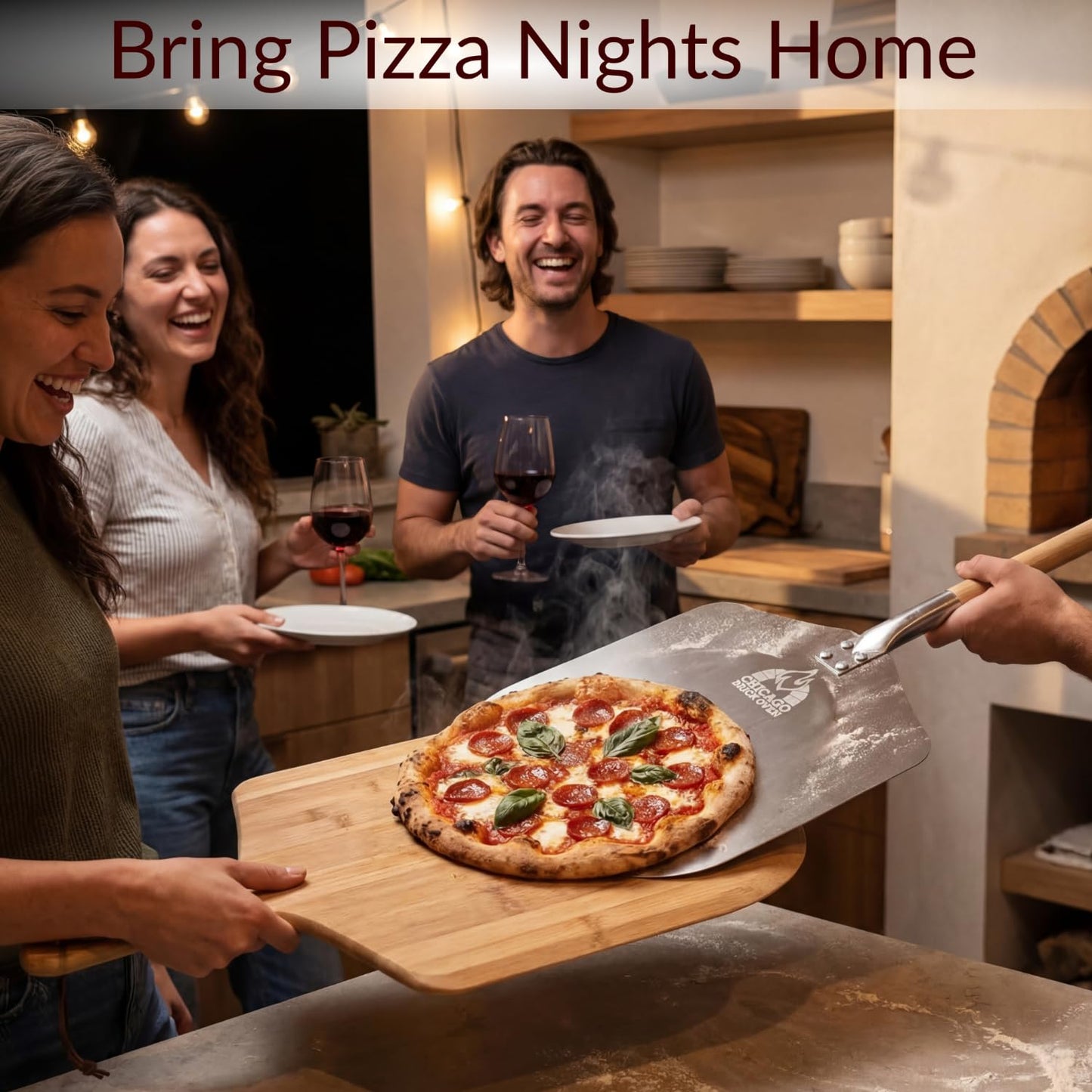 Chicago Brick Oven Pizza Peel, 12" x 14" Aluminum Pizza Paddle, 35.5" Long Pizza Shovel with 21" Detachable Wooden Handle
