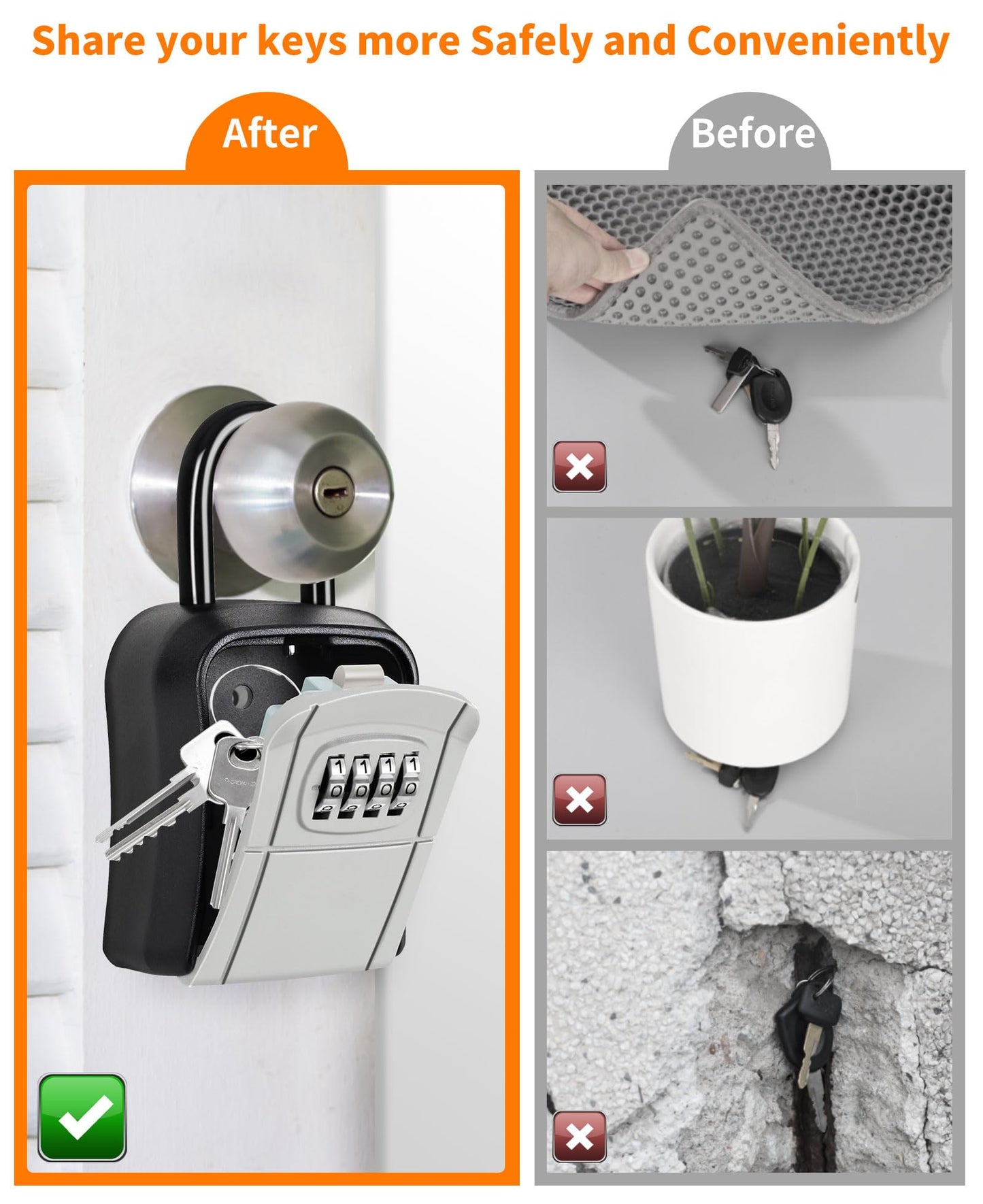 Portable Key Lock Box,Key Holder Safe Security Lock Box for Indoor, Outdoor, Garage, Garden, Store (4 Pack, Grey)
