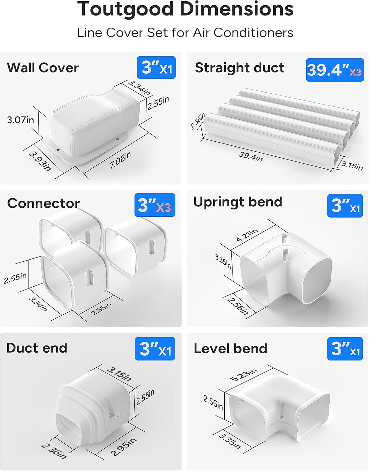 Toutgood 3'' 14Ft Mini Split Line Set Cover Kit for Minisplit Ductless Linset Air Conditioners and Heat Pumps, Central AC Decorative Upgraded UV-Proof Strong & Durability PVC Pipe