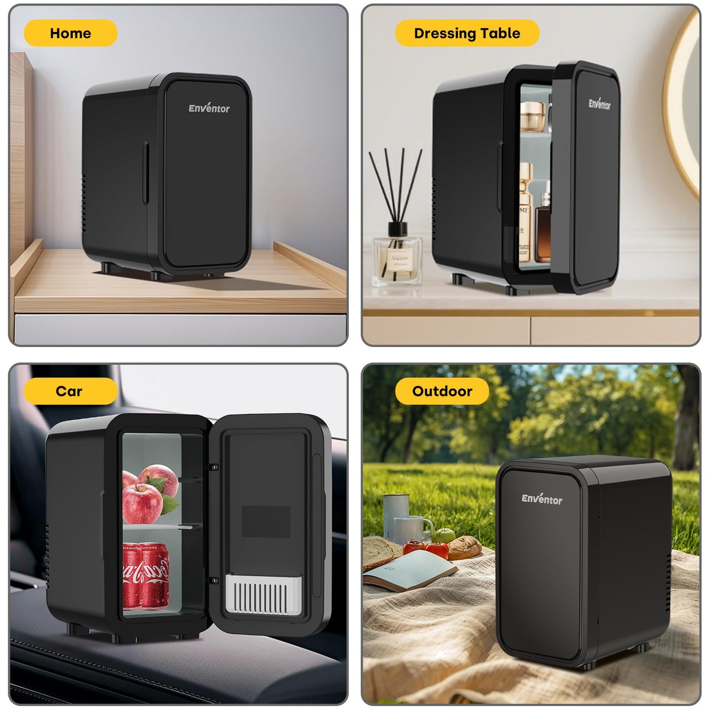 Enventor Mini Refrigerator, 6L/ 8 Can Compact Skincare Fridge AC+DC Power Cooler & Warmer Small Refrigerator for Bedroom, Skincare, Makeup, Cosmetics, Car, Office (Black)