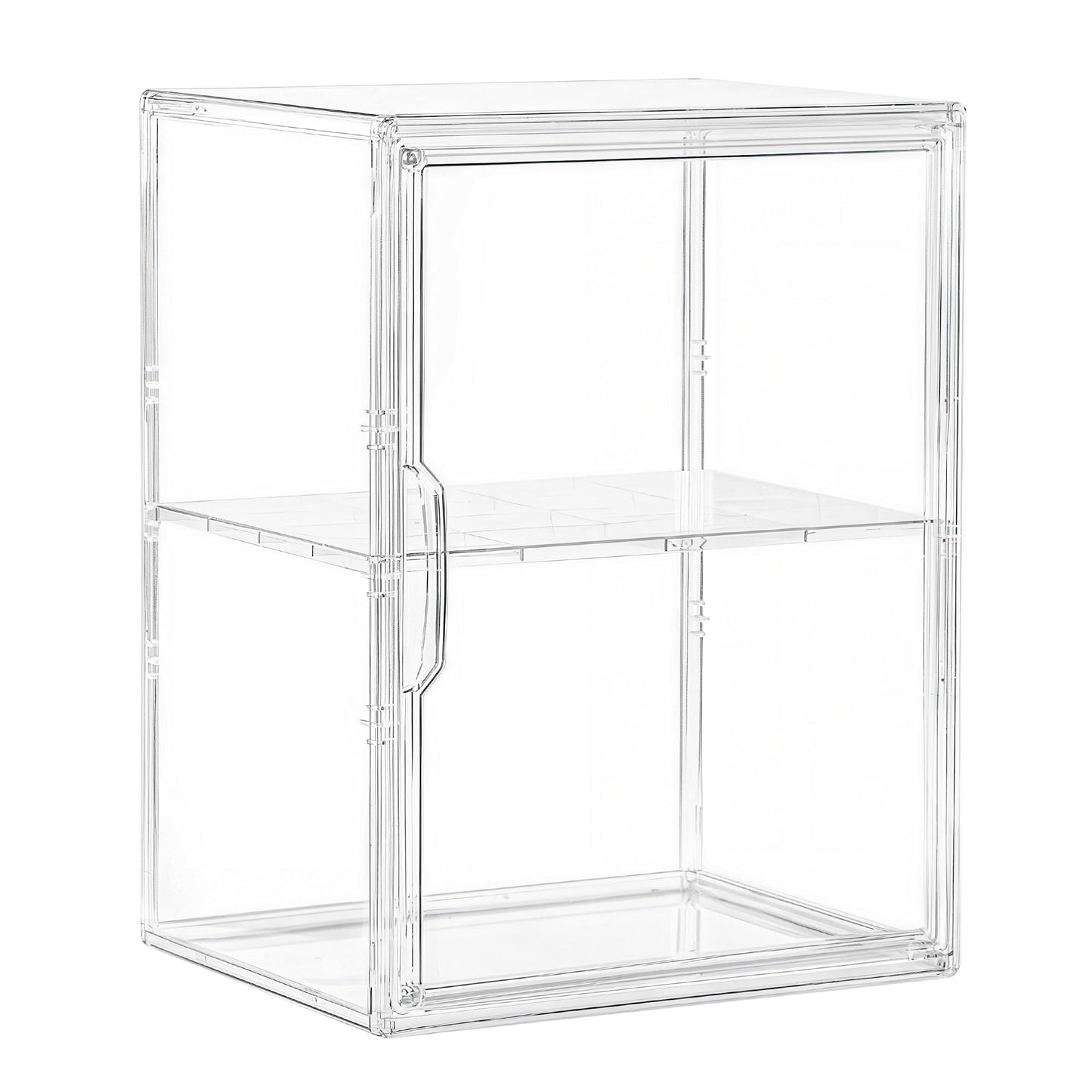 Attelite Acrylic Display Case for Collectibles, Clear Storage Bin with 3 Adjustable Layers, Stackable Storage Box with Magnetic Door for Figures, Home Office,Large,2 Tier Clear Storage Bin, 1Pack