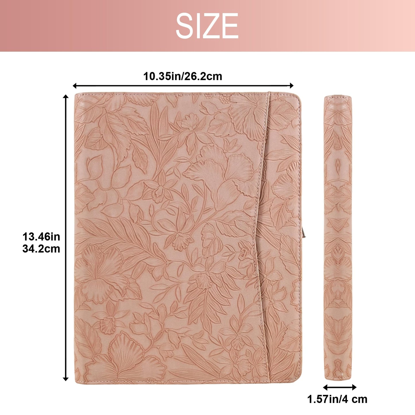 Generic Zippered Leather Padfolio Portfolio with Hidden Handle and Clipboard, Business Conference Organizer Notepad Folder, Portfolio Bag, Padfolio for Women/Men (Pink)