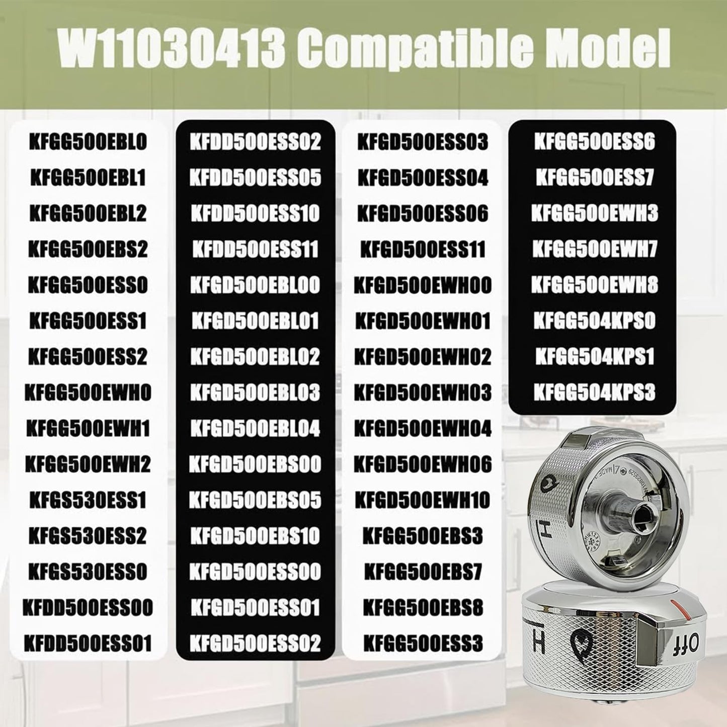 Feyuoeka Upgraded W11030413 Stove Control Knobs (5-piece Set) - Kitchen Auxiliary Stove Compatible Knob Switch - Replacement W10643306、W10786063、W11027434、4461624、AP6038805、PS11770322、EAP11770322