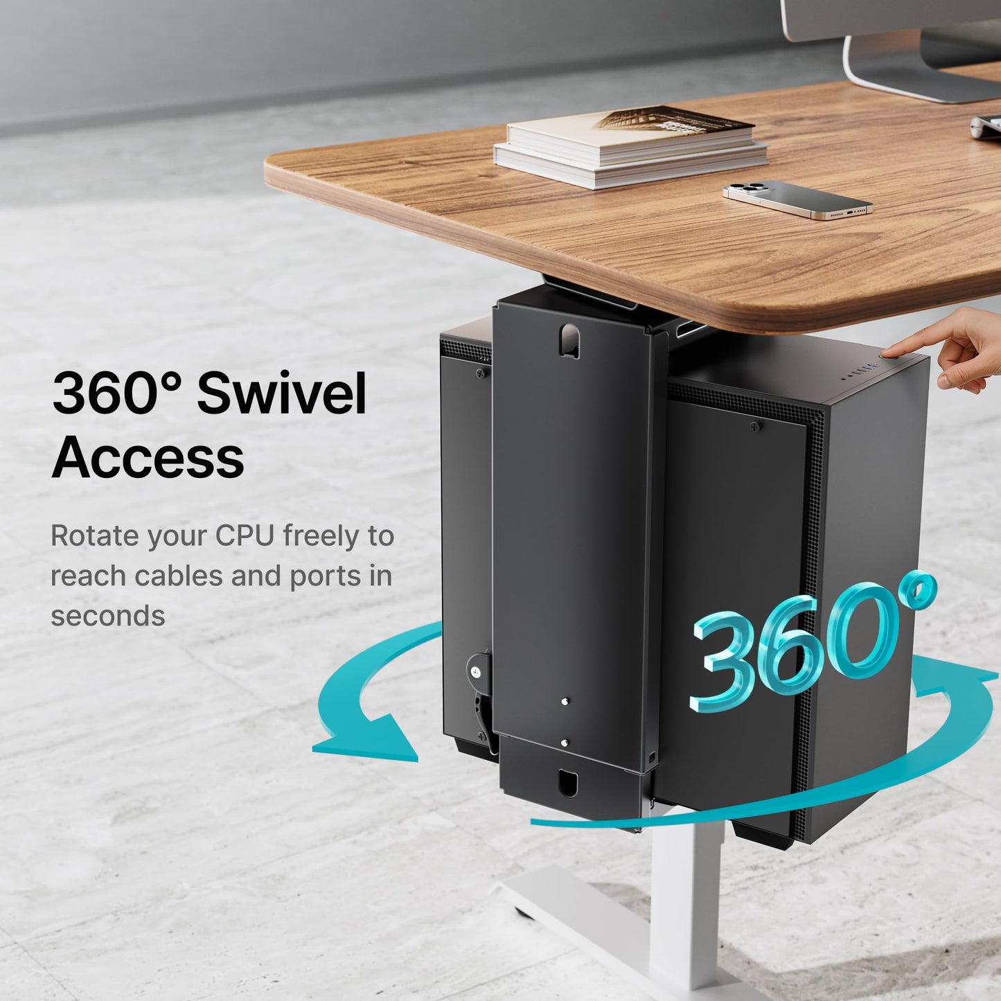 PEGZONE Adjustable Under Desk PC Mount, 3.5 to 8 Inch Wide Computer Tower Holder with Locking Handle,360 Degree Swivel Adjustable Height and Width, Black