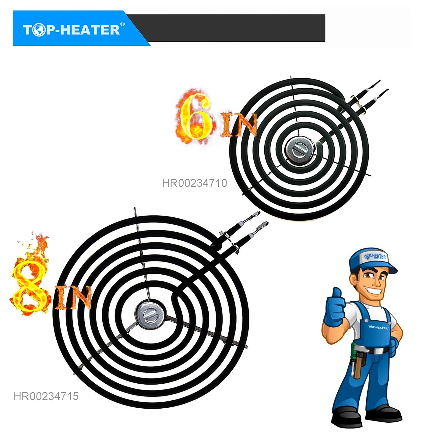 TOP-HEATER Stove Burner 6”&8” WB30M1 & WB30M2(234710 & 234715) Electric Stove Top Burner For GE Hotpoint RCA Range Stove, Electric Range Burner Element,4Pack