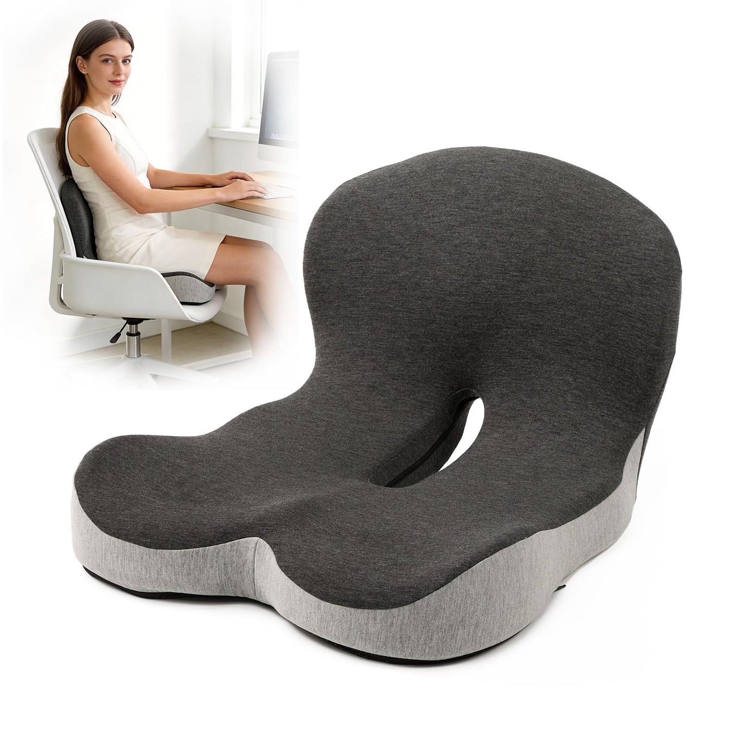 KEZPO Orthopedic Seat Cushion, L-Shaped Ergonomic Memory Foam Back & Seat Support, Non-Slip Breathable Washable Cover, for Office Chair, Car, Wheelchair, Gaming Seat