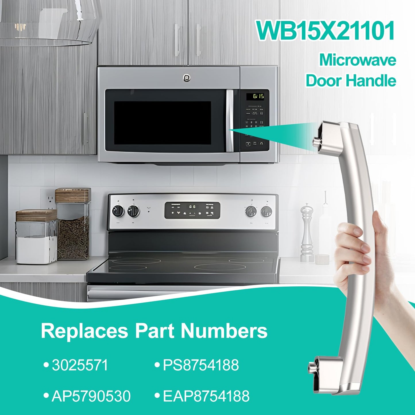 Upgraded WB15X21101 Microwave Door Handle Replacement Compatible with General Electric GE Microwave Handle, Fit GE Microwave Door Handle JNM3163RJ1SS, JNM3163RJ3SS, JVM3162RJ3SS Microwave Handle