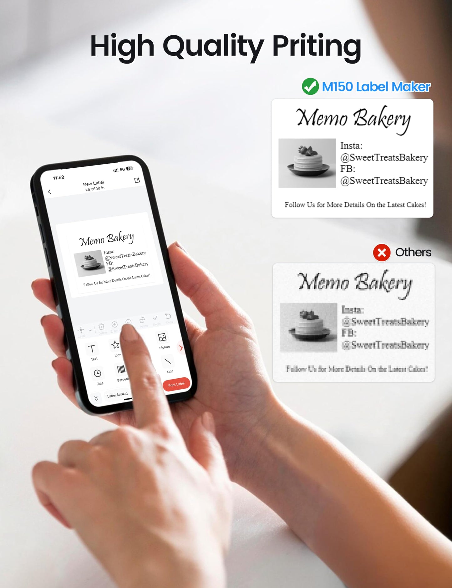 Phomemo M150 Label Maker - 2" Bluetooth Thermal Printer, 203DPI Auto-Return, 700+ Templates, Works with Phone/PC