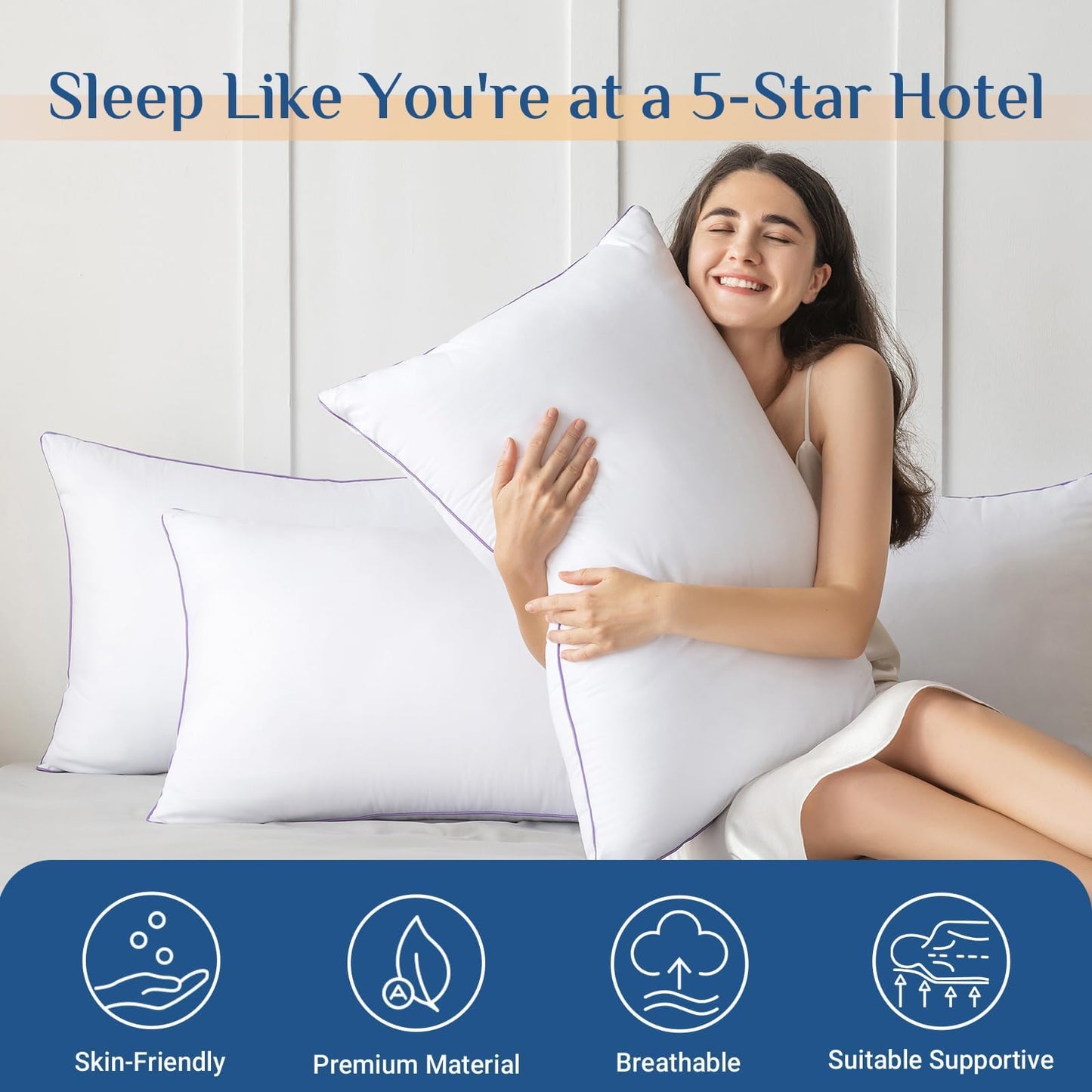 JOLLYVOGUE Pillows Queen Size Set of 4, Washable Supportive Bed Pillows with Super Soft Down Alternative Fill, Luxury Fluffy Hotel Quality for Side, Back, and Stomach Sleepers