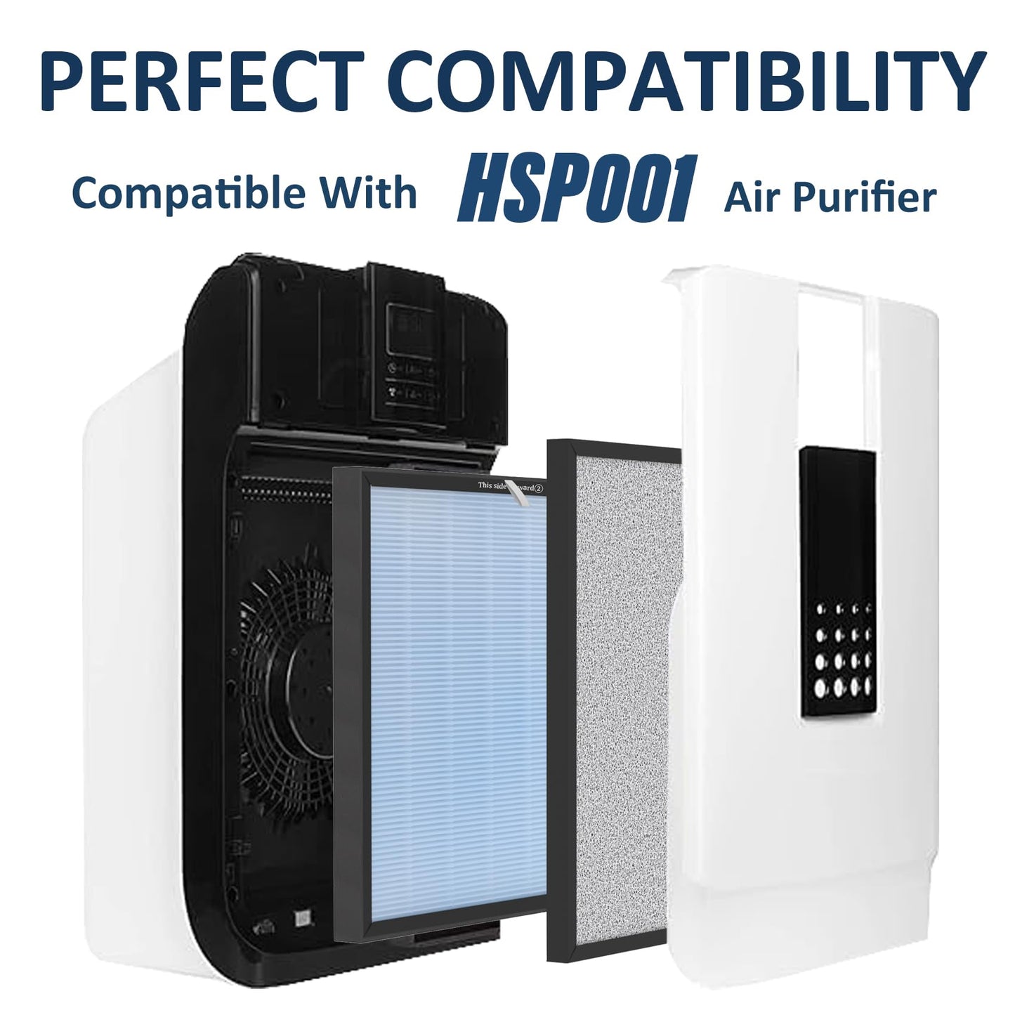 2 Sets HSP001 H13 True Hepa Replacement Filters, Compatible with HATHASPACE Air Purifier, 4 in 2 | True H13 HEPA Filter with Activated Carbon Pre-Filter.