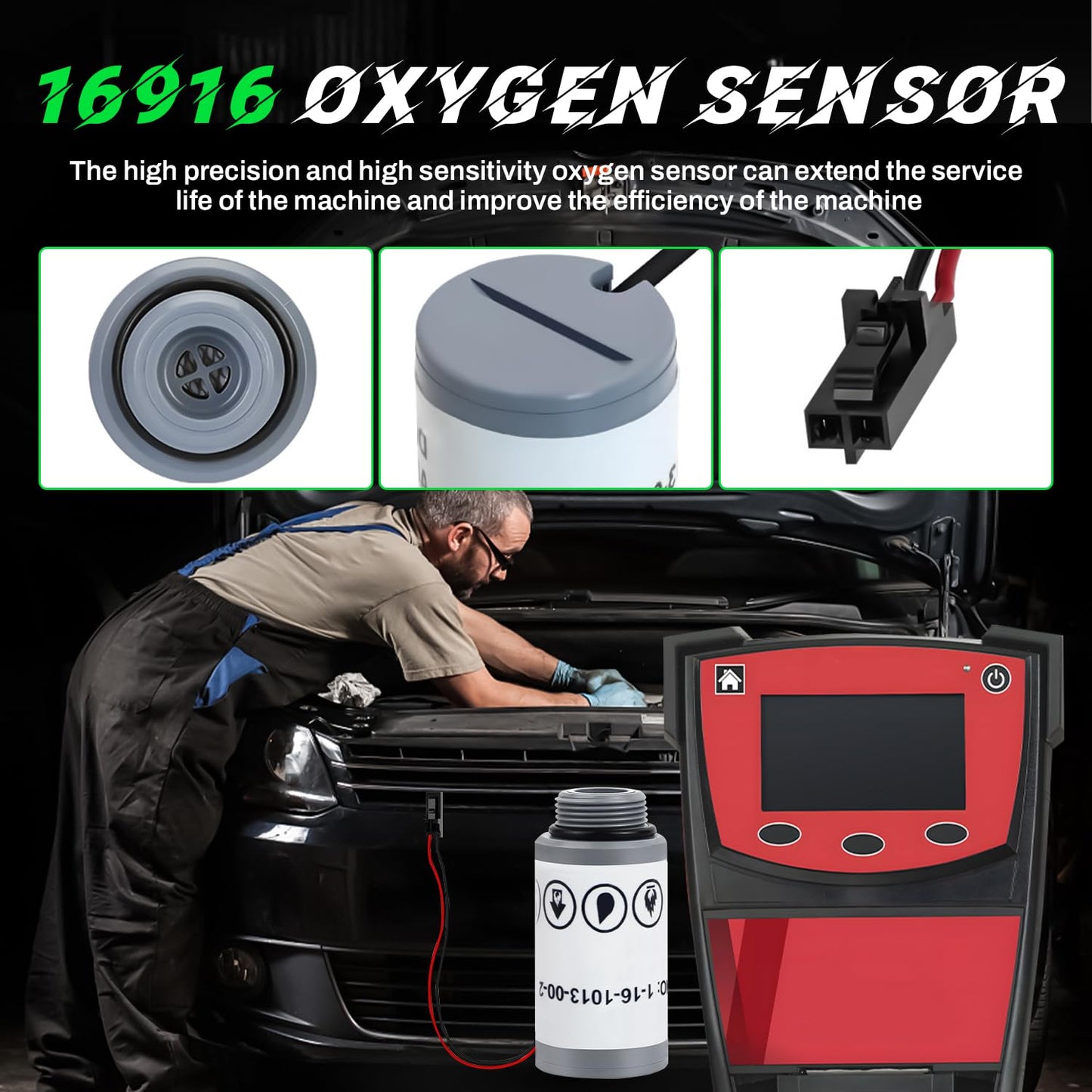 16916 Replacement Oxygen Sensor Compatible with Robinair R-1234yf Machines and Refrigerant Identifiers 16990/16995 - Fits AC1234-4, AC1234-4SL, AC1234-4-230, AC1234-6, AC1234-9