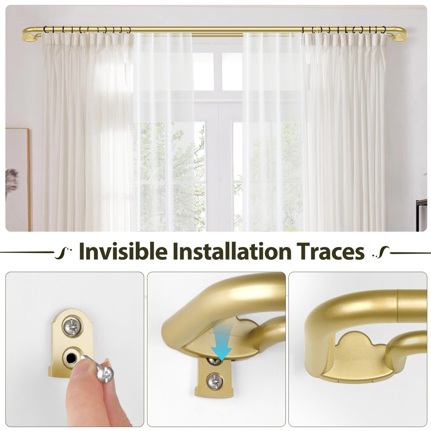 Double Curtain Rods 32 to 58 Inches, HOTOZON Blackout Double Curtain Rods for Windows 20 to 54 Inches (1.6-4.5 ft), 6/8 Inches Wrap Around Room Darkening Telescoping Drapery Rod, Gold