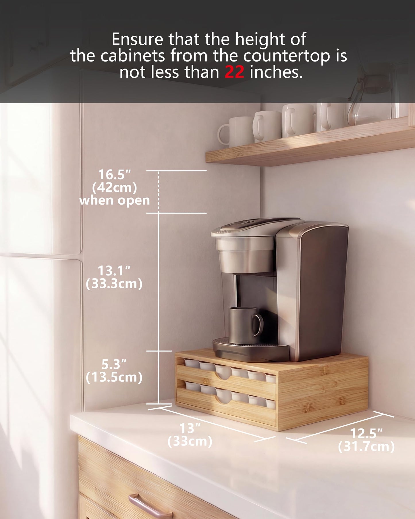 WELL WENG Bamboo Coffee Pod Drawer Organizer Compatible with K-Cups, Under Cabinet Coffee Station Storage Rack, Natural Wood Capsule Holder for 72 Pods, Countertop Coffee Machine Stand