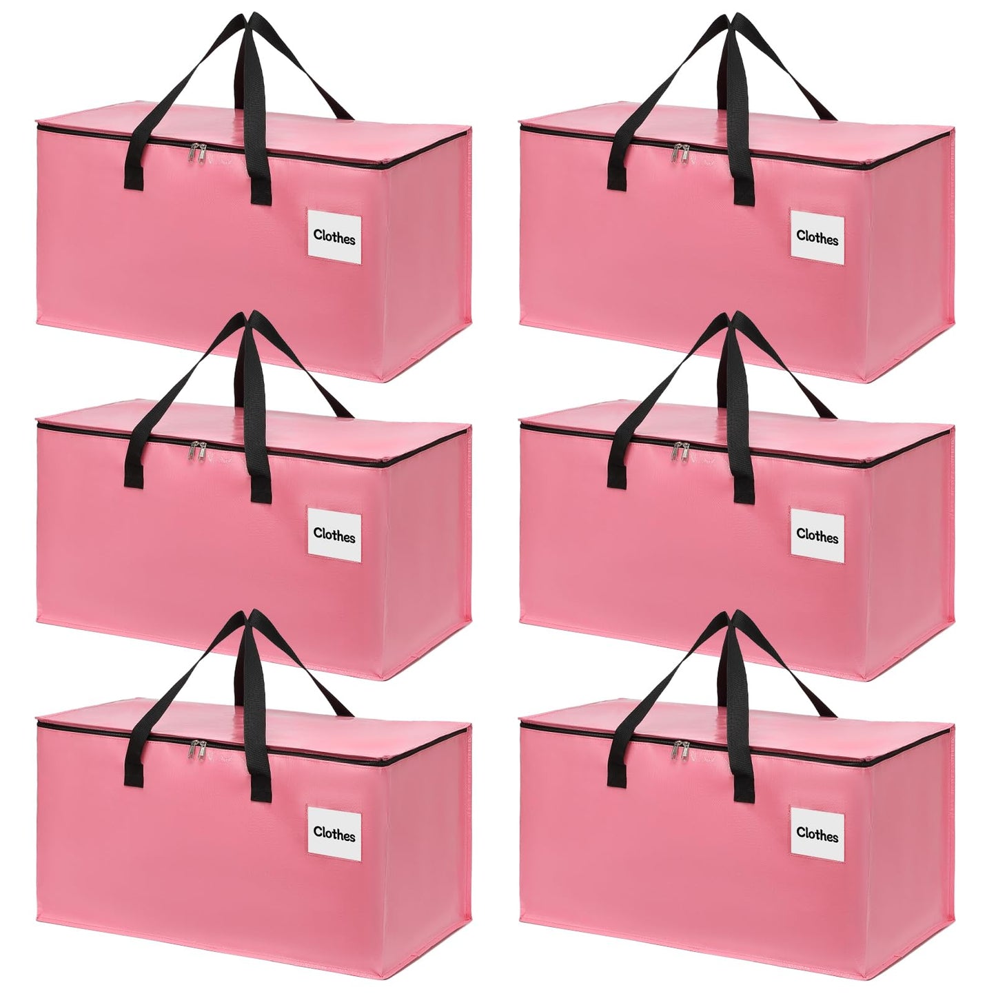 YEUEYS 6 Pack Extra Large Heavy Duty Moving Bags with Reinforced Zipper & Wide Carrying Handles, Durable Storage Totes for Clothes Packing, College Dorm, Travel & Home Organization, Pink