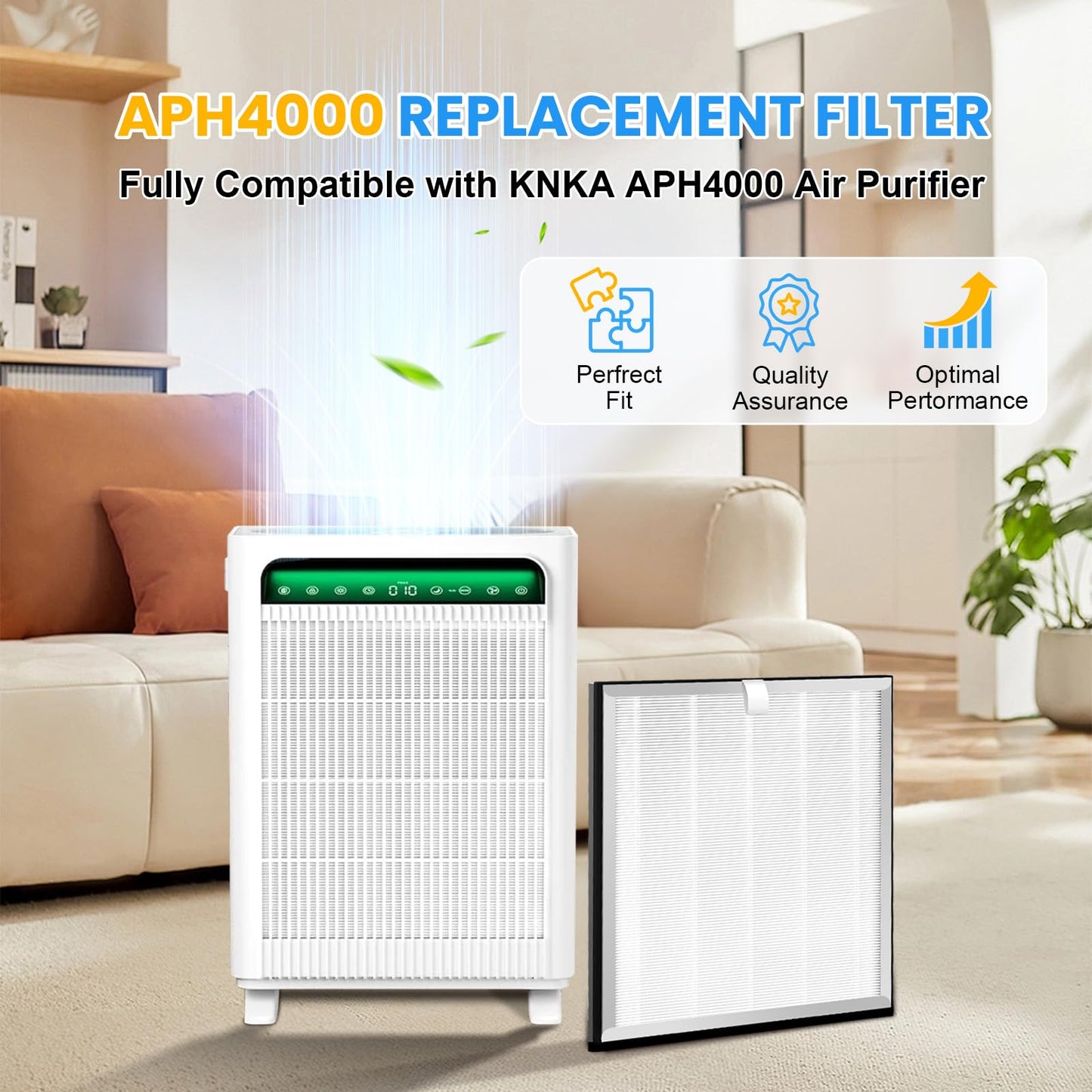 2 Pack APH4000 Replacement Filter Compatible with KNKA APH4000 Air Purifier,3-in-1 HEPA and Activated Carbon Filter