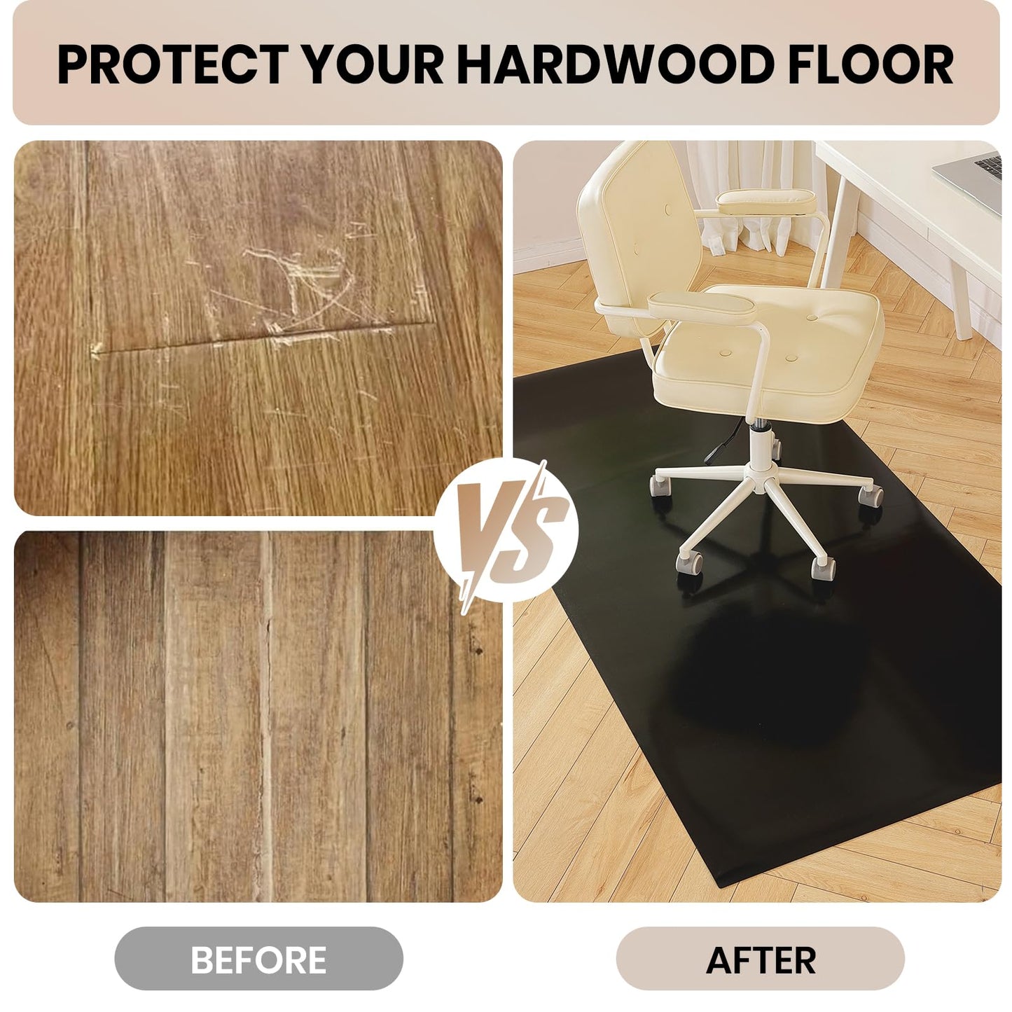 Black Office Chair Mat for Hardwood Floor, 36 x 48 Inch Computer Desk Chair Mat, Plastic Floor Protectors for Chairs, Heavy Duty Wood Tile Floor Mats for Home Laundry Dining Area
