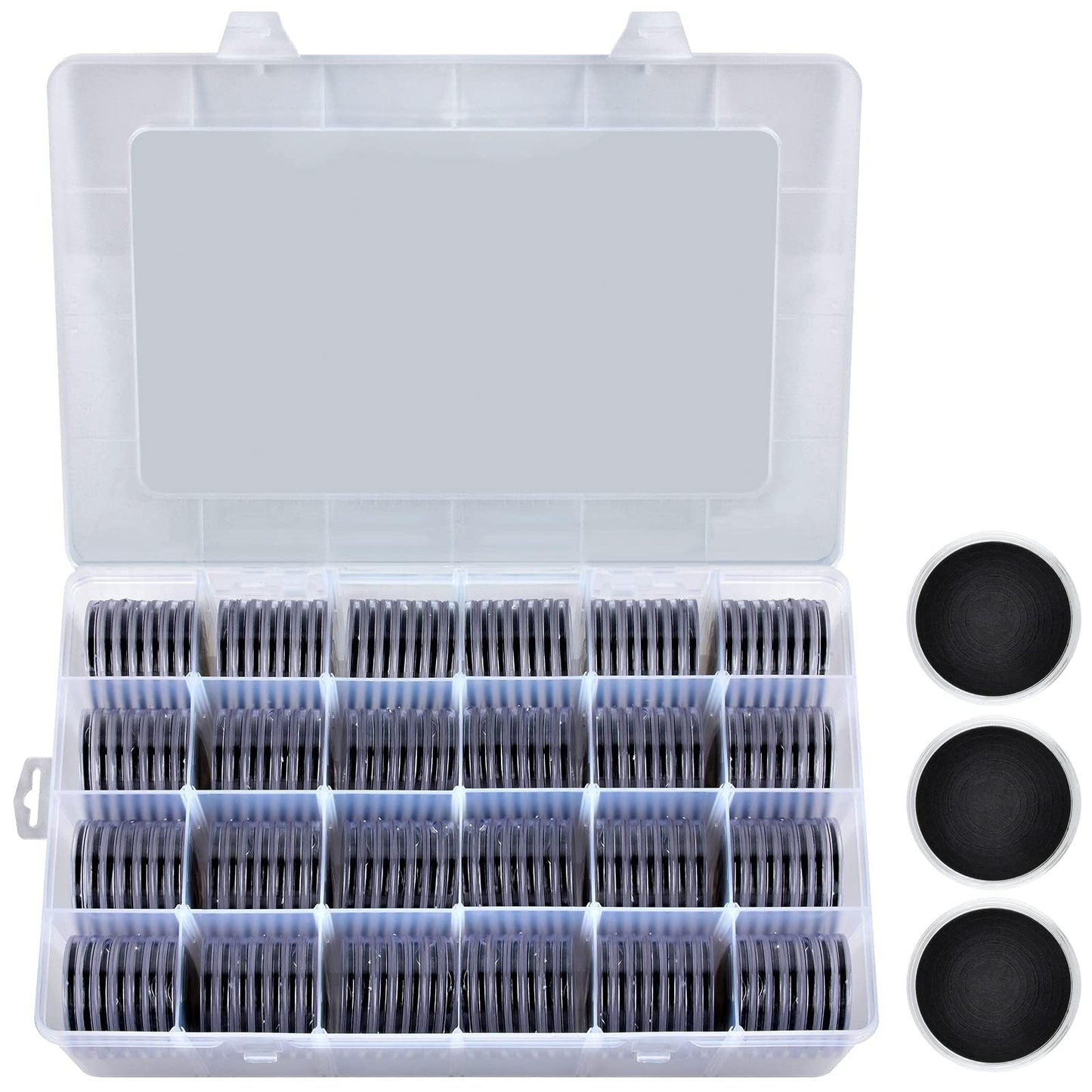 FULLCASE Coin Holders for Collectors–168Pcs Coin Capsules with 6-Size Foam Gaskets (20-46mm) for Silver Dollars Eagles & Foreign Coins, Airtight Coin Storage Box Organizer Collecting Supplies (Black)