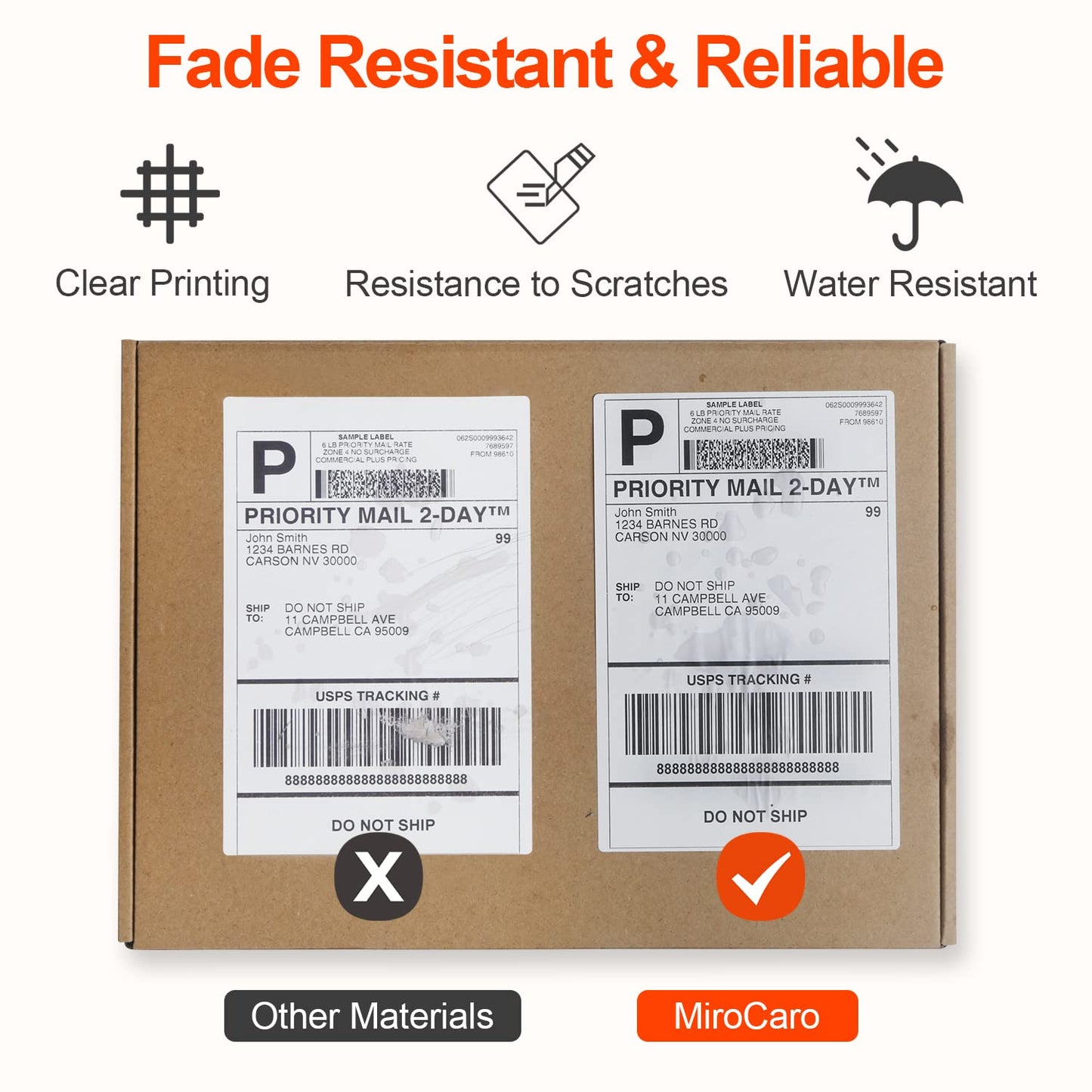 MiroCaro 4" x 6" Shipping Labels for Thermal Printer, Fan-Fold Postage Thermal Labels, Mailing Labels for Packages (4 Stacks, 2000 Labels)