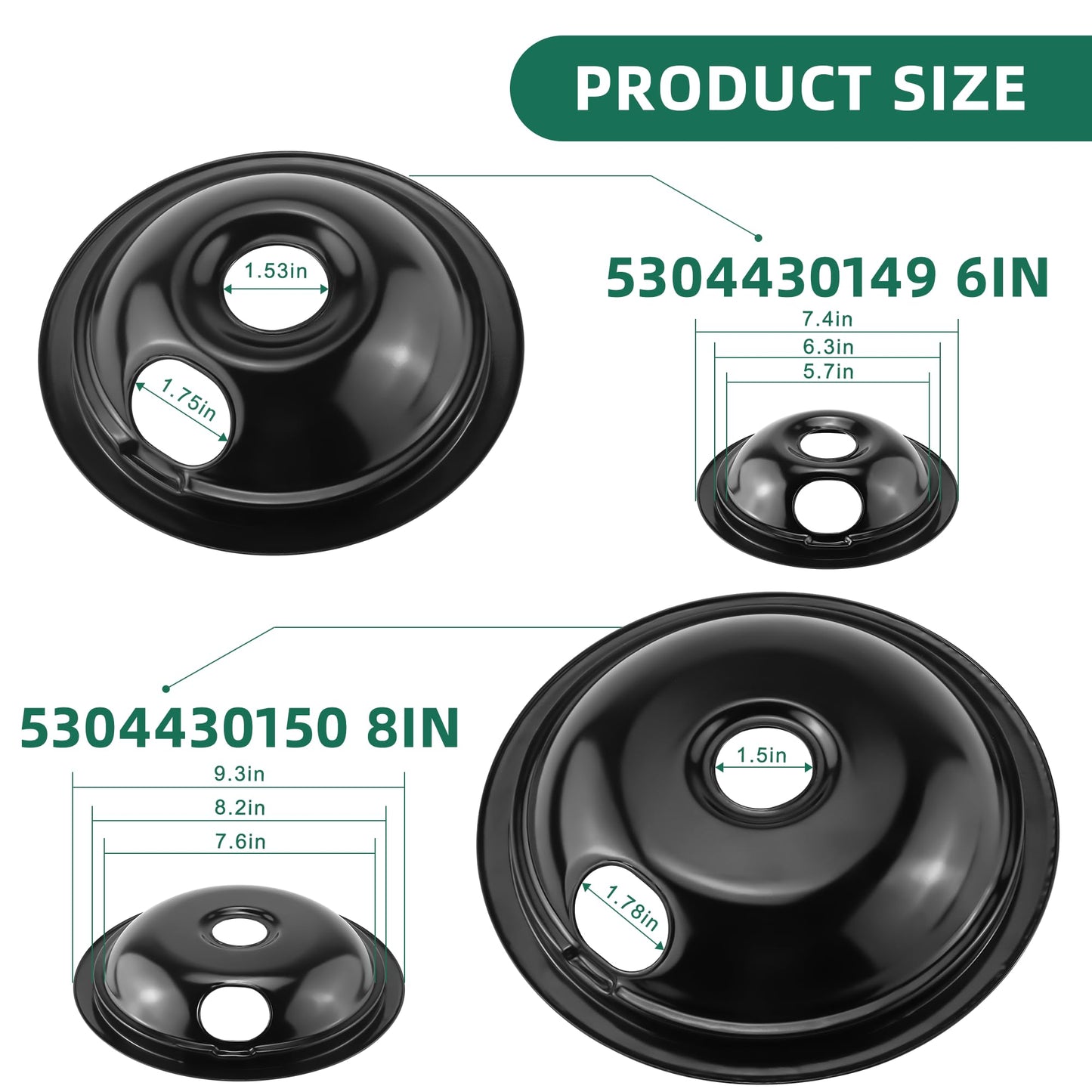 Black Burner Drip Pan Bowls 5304430149(6")5304430150(8") and Electric Stove Burners MP15YA(6") MP21YA(8") Compatible for Frigi-daire Ken-more Cro-sley Tap-pan etc Stove by MIFLUS
