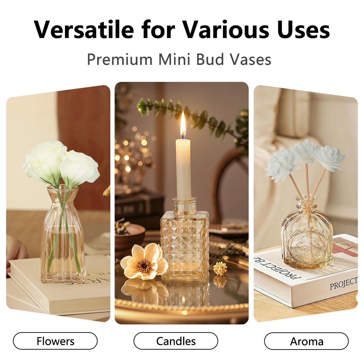 RUCKACE Bud Vases in Bulk 22 Gold Glass Small Vases Flower Vase for Centerpiece Table Wedding Decorations Home Decor Party