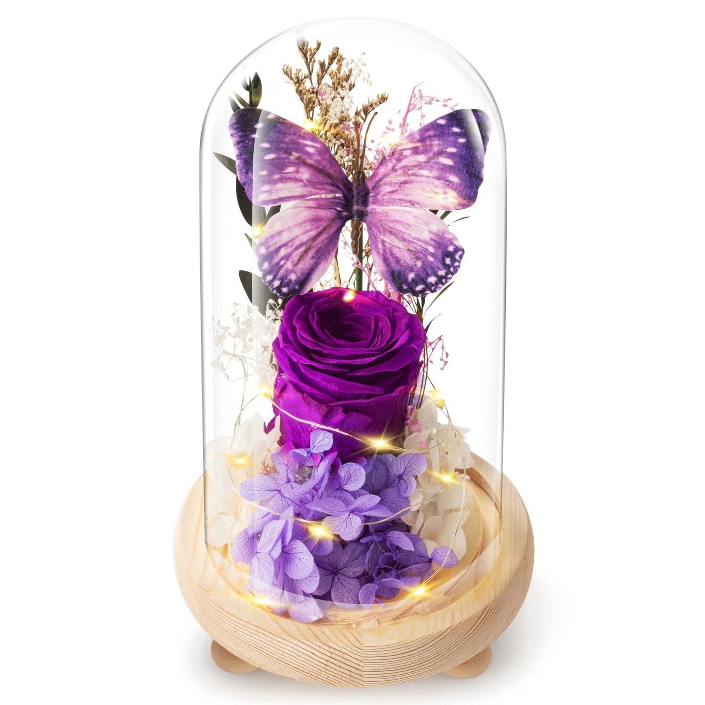 JIGQGY Forever Flowers Preserved Roses Prime Delivery, with Light in Glass Dome for Mom Grandma Wife Girlfriend, Purple Flower for Mother's Day, Valentine's Day, Anniversary, Birthday