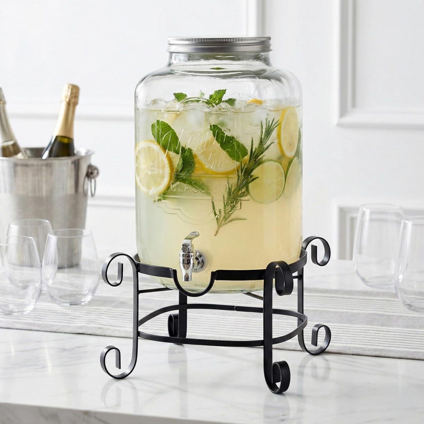 Style Setter Beverage Dispenser Cold Drink Dispenser w/ 3-Gallon Capacity Glass Jug, Metal Stand & Leak-Proof Acrylic Spigot Great for Parties, Weddings & More