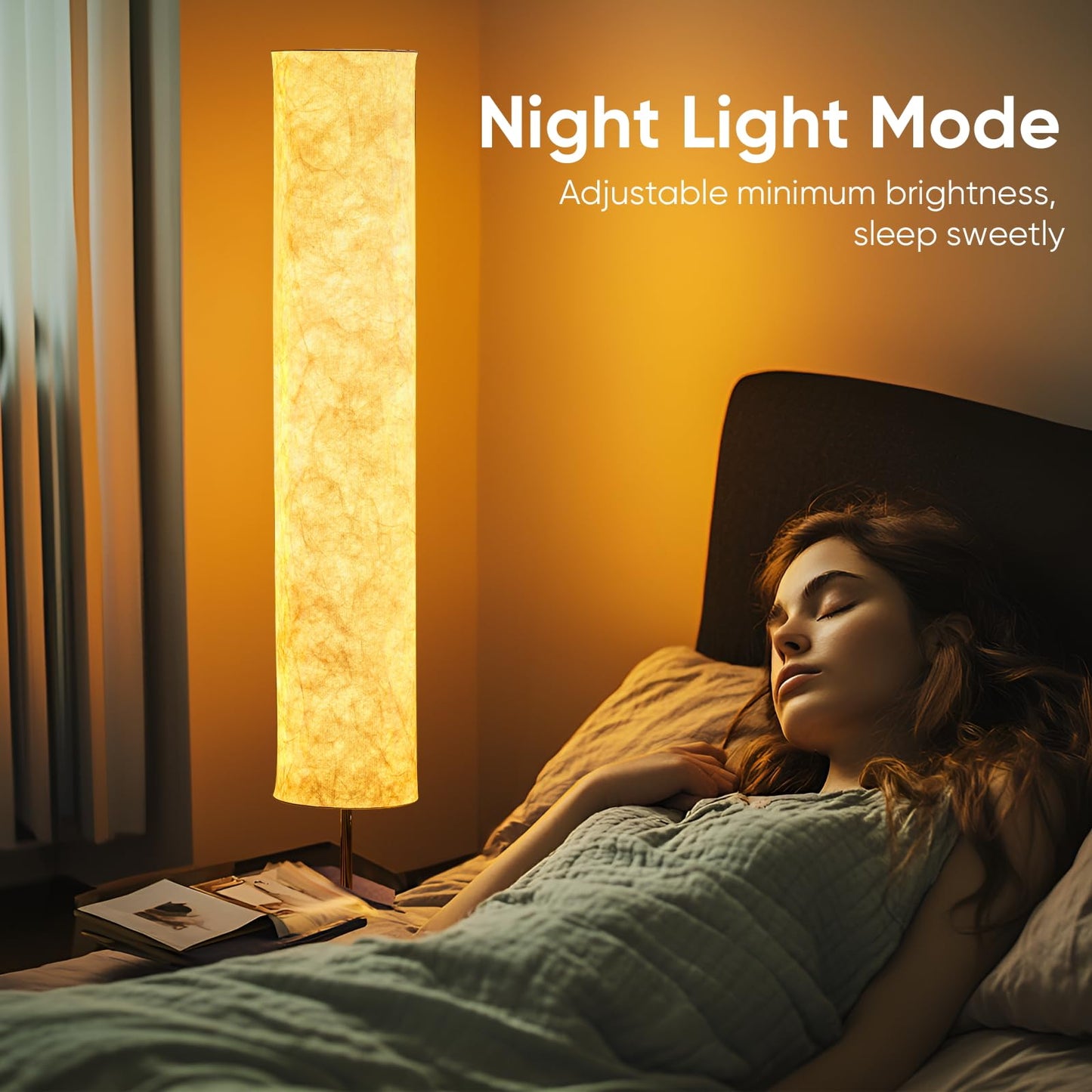 LONRISWAY 58" Soft Light Floor Lamp 3 Color Lighting Remote Control LED lamp with Tyvek Fabric Shade Column Paper Floor lamp,Brightness Adjustable for Living Room Bedroom Game Room