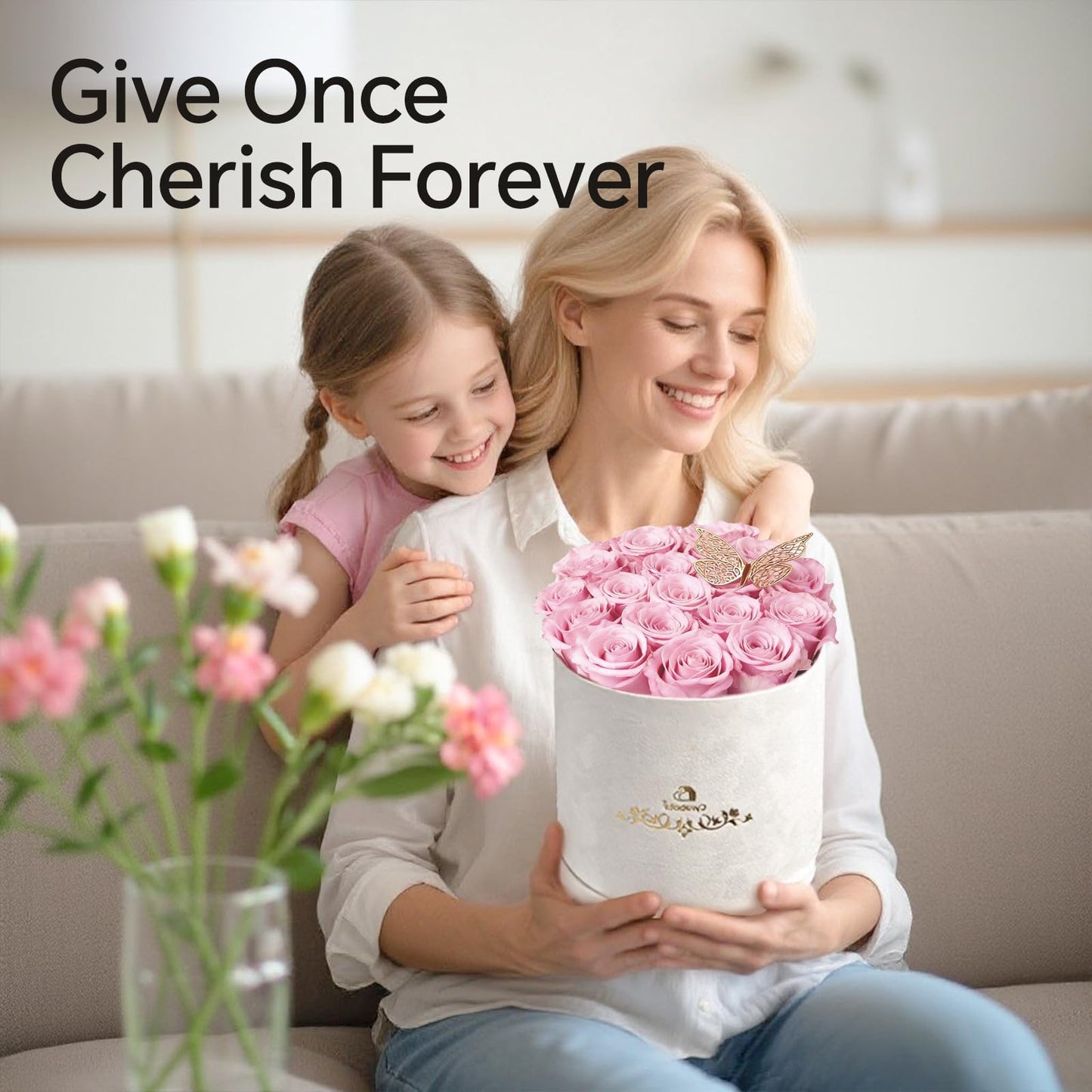 Cyrabota 16 Pink Preserved Flowers in Round Gift Box, Forever Flowers Eternal Roses for Mother's Day, Birthday, Anniversary, Valentine's Day Gifts for Women Light Pink