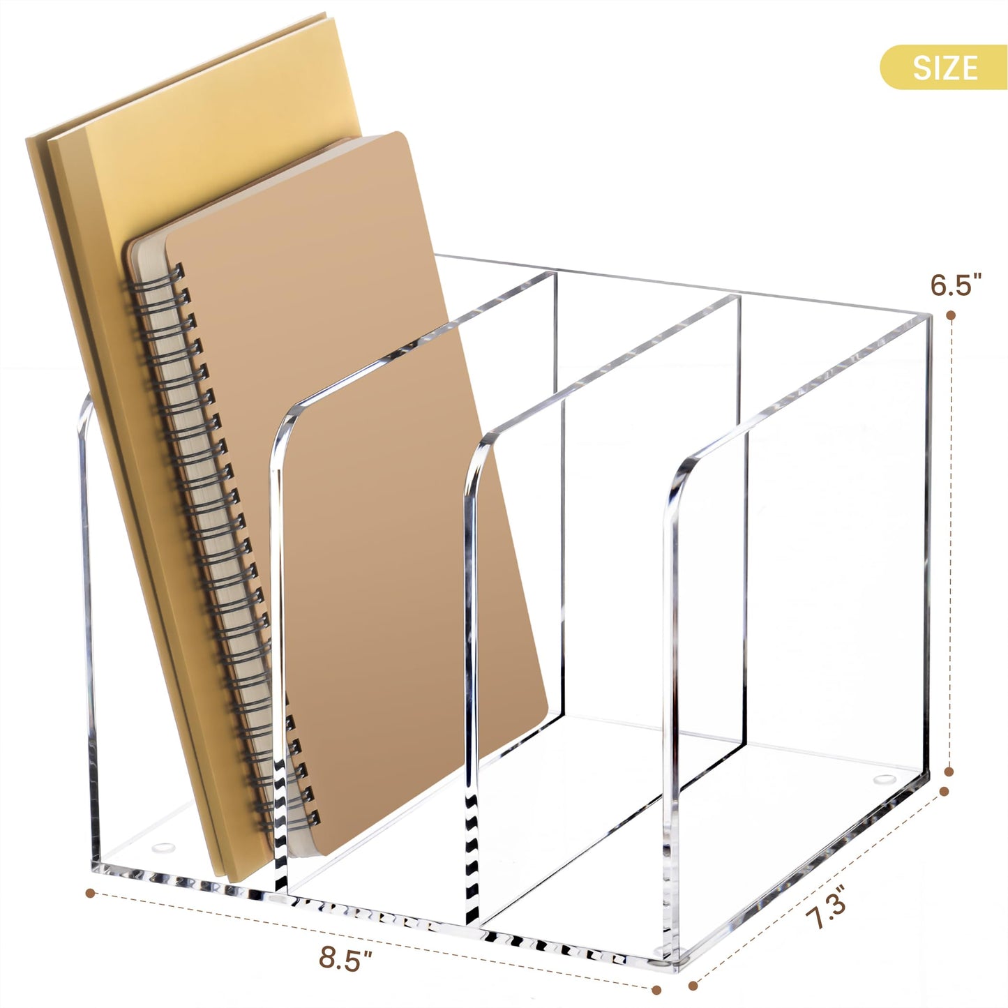 HeZone Acrylic Magazine Holder,Clear Desk Organizer with 3 Vertical Compartments,Magazine File Holder Sorter Rack Workspace Organizers for Home Office & Classroom(B5)