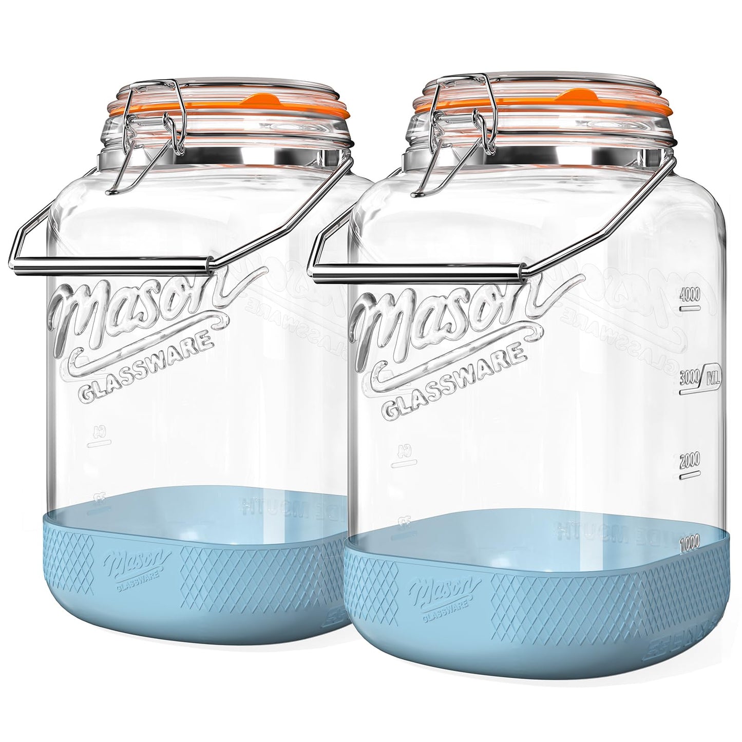 Dwbligt 2 Pack 1.5 Gallon Glass Jar With Airtight Lid, Square Large Mason Jars Wide Mouth with Scale Marks and Stainless Steel Handle-192 Oz Non-slip Glass Storage Containers for Flour Sugar Cookie