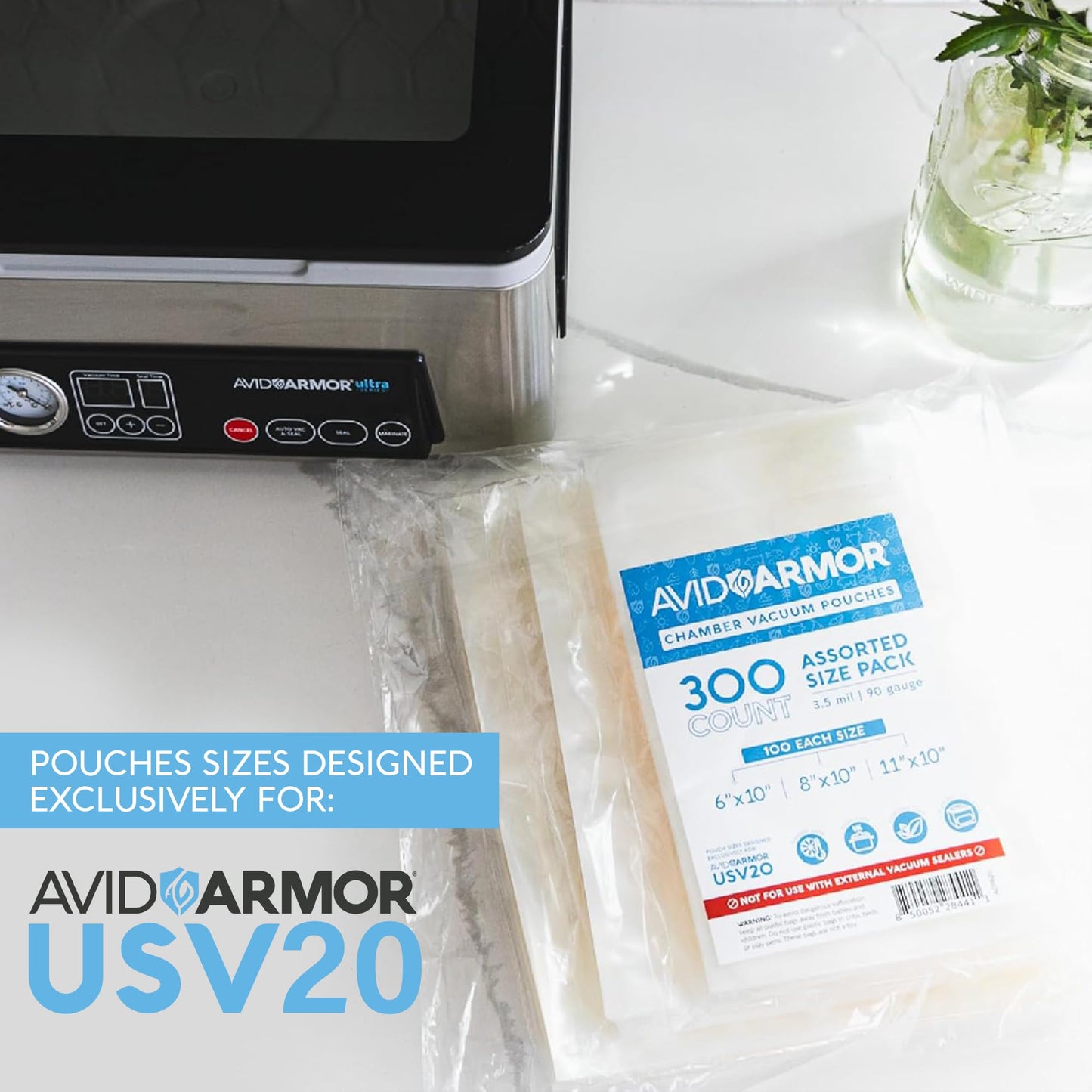 Avid Armor – Chamber Machine Pouches 3.5mil, Pre-Cut Chamber Vacuum Sealer Bags, Heavy Duty Seal Pouch, BPA-Free Chamber Sealer, Assorted Size Pack, 6"x10", 8"x10", 11"x10" - Pack of 300