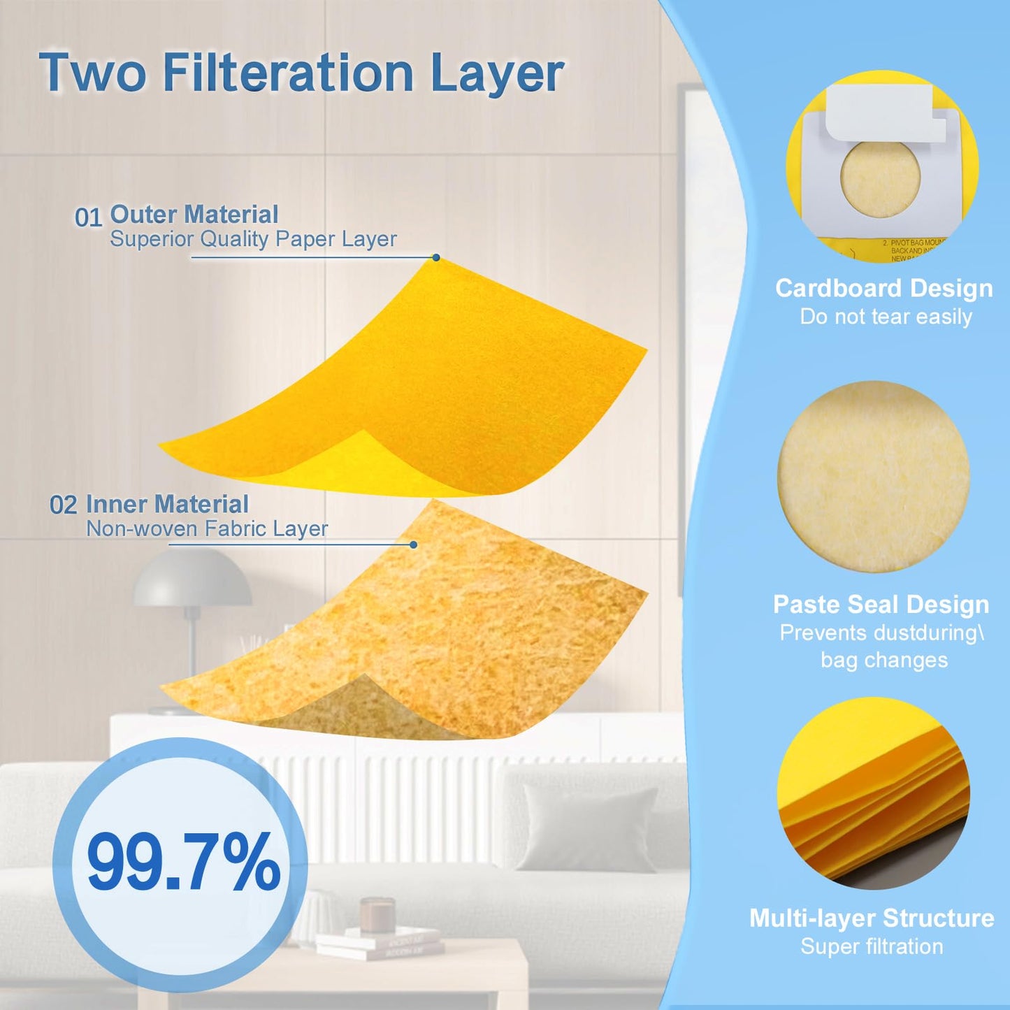 BEBEMOR 45 Pack Replacement Vacuum Bags - Compatible with Kenmore Canister Type C/Q 5055, 50555, 50557, 50558, and Panasonic Type C-5 C-18 - Premium Canister Vacuum Bags (45PCS)