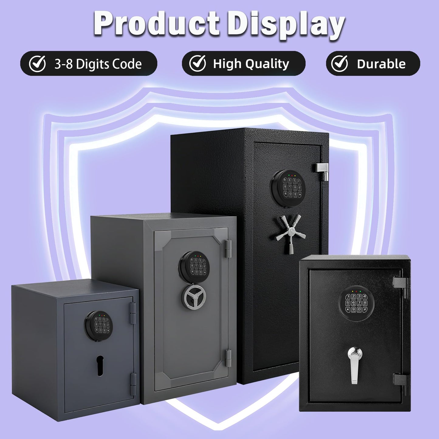 Gun Safe Lock Replacement with 2 Override Keys & Solenoid Black Keypad Safe Electronic Safe Lock for Fireproof Safe Box