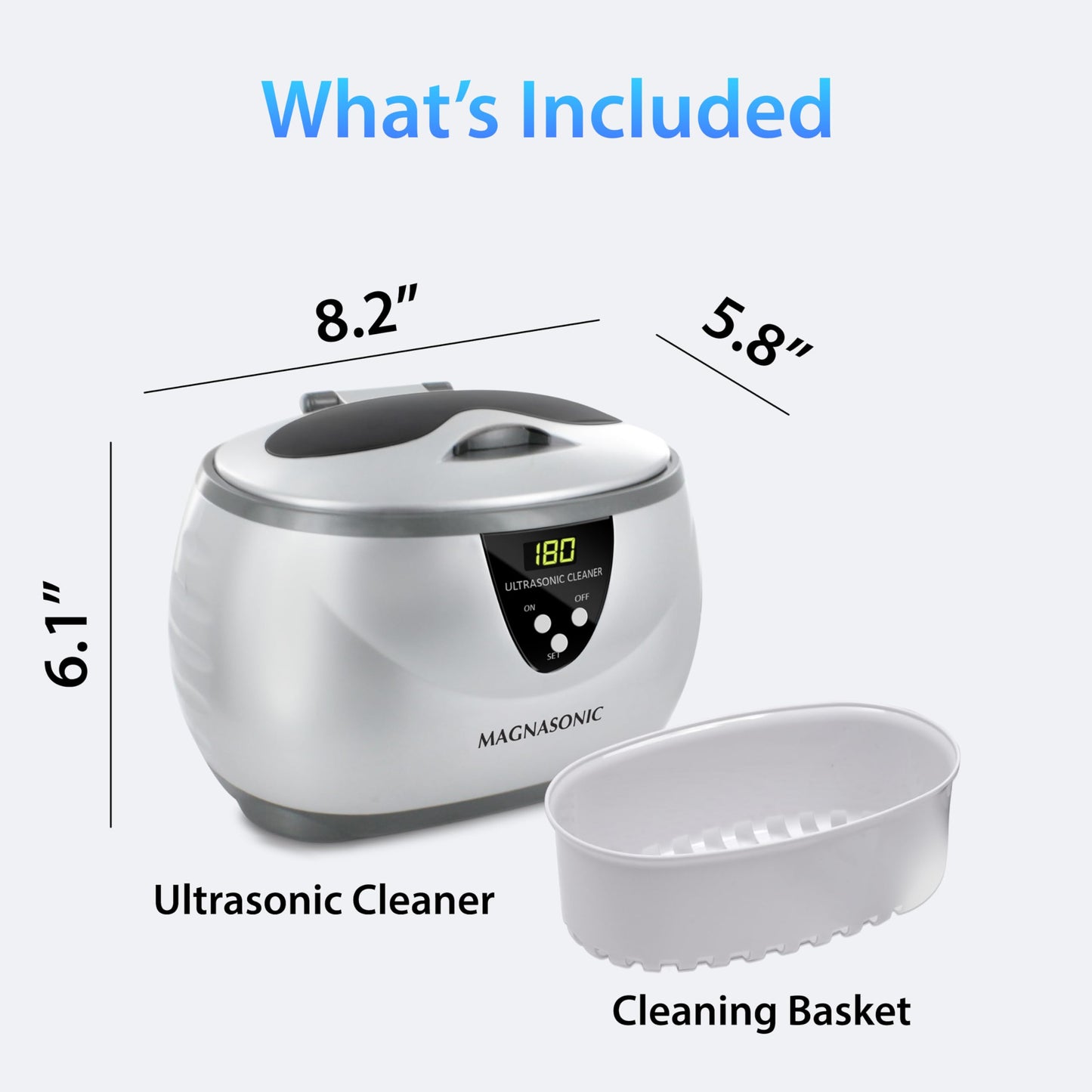 Magnasonic Ultrasonic Cleaner - 20oz Stainless Steel Tank, Digital Timer, 5 Cleaning Modes, Ultrasonic Jewelry Cleaner for All Jewelry, Eyeglasses, Watches, Dentures, Retainers & More