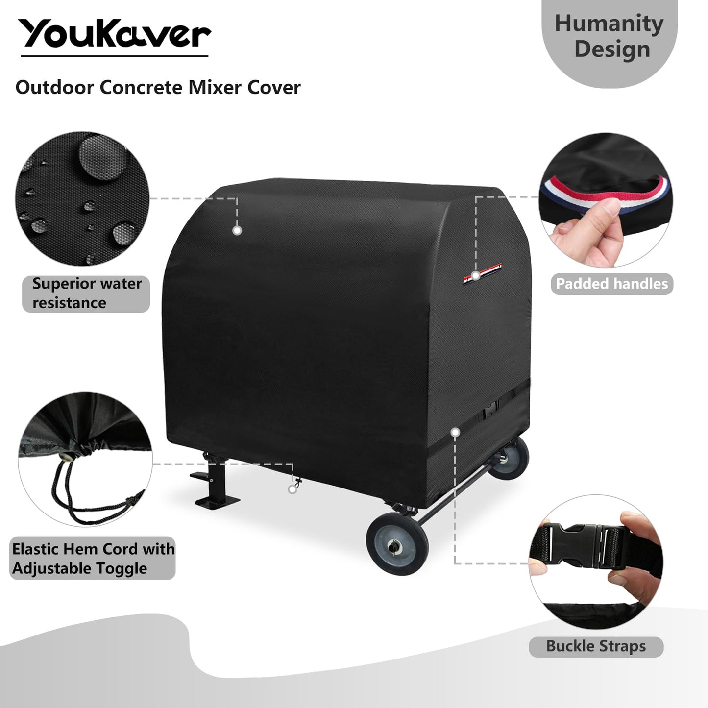 Outdoor Concrete Mixer Cover, Heavy Duty Waterproof Cement Mixers Cover, Made of Heavy-Duty 600D Oxford, All Weather Cement Mixer Covers(50.5"Dx31.5"Wx48"H)