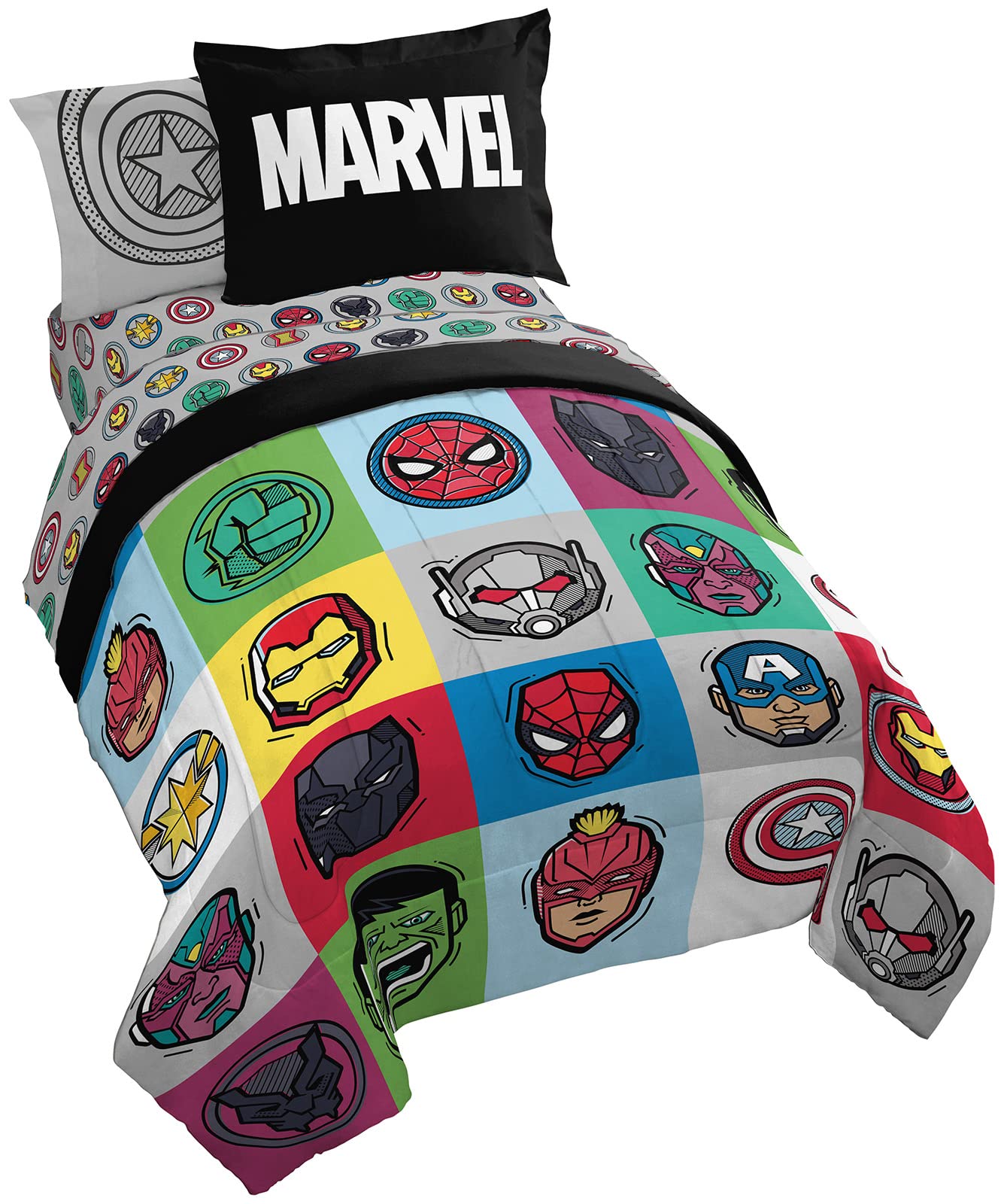 Jay Franco Marvel Avengers Pop 5 Piece Twin Size Bed Set - Includes Comforter & Sheet Set - Super Soft Fade Resistant Microfiber (Official Marvel Product)