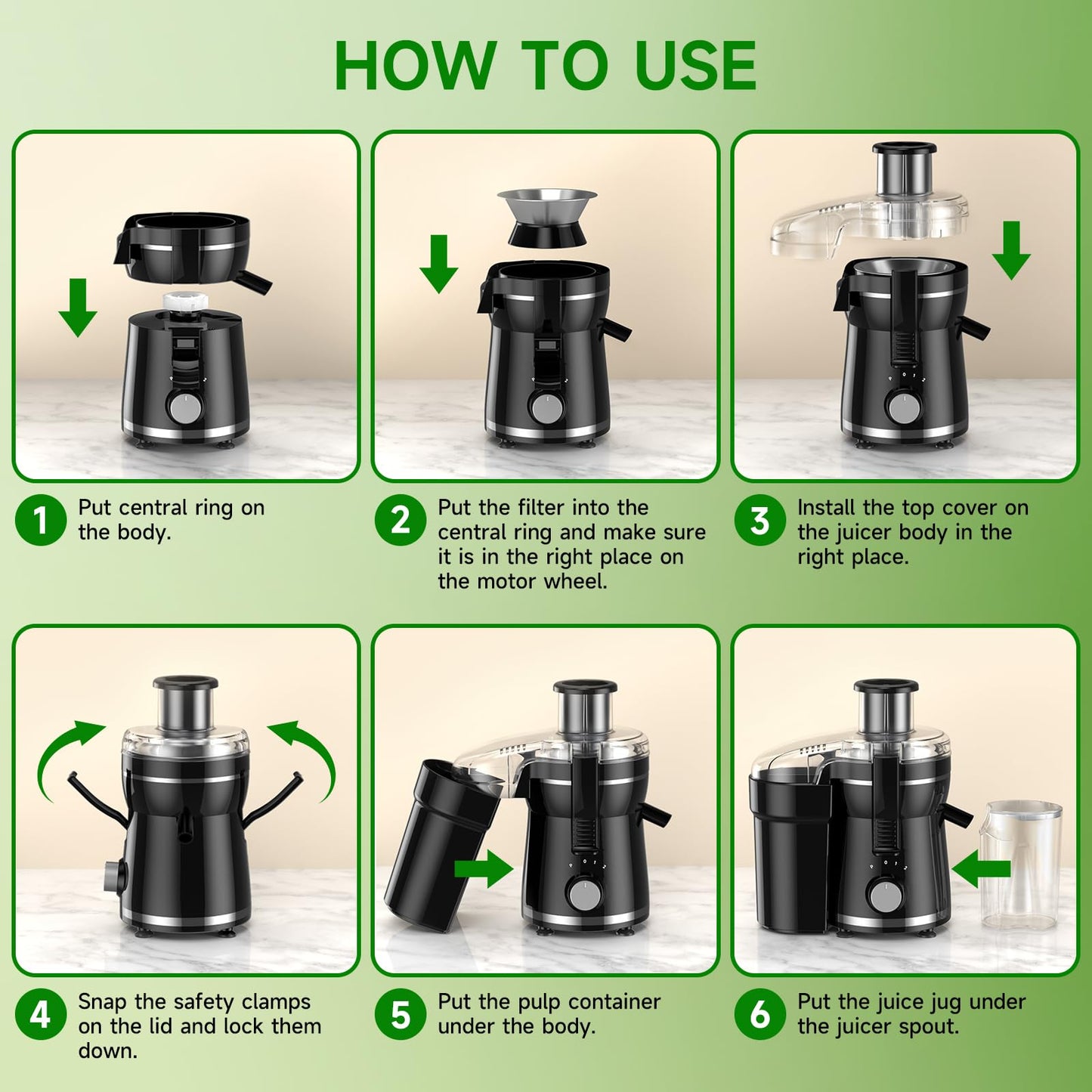 Juicer Machine, 500W Centrifugal Juicer Extractor with 3 Speed & Wide Mouth 3” Feed Chute for Fruit Vegetable, High Yield Juicer Included Cleaning Brush for Easy to Clean