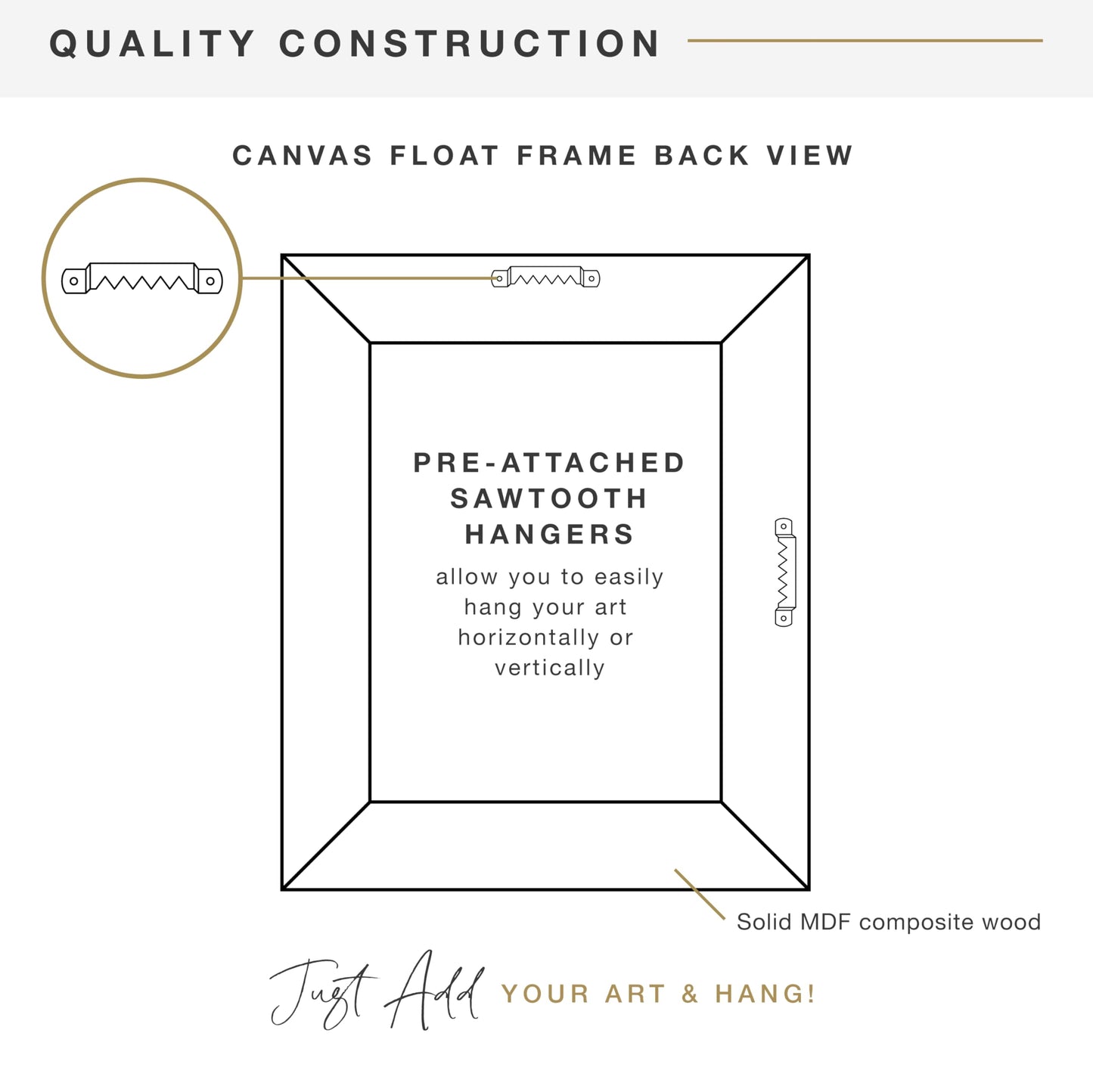 MCS Canvas Float Frames 16x20 Canvas Black Finish Frame, Vertical & Horizontal Wall Hanging Large Frame for Canvas Paintings (1-Pack)