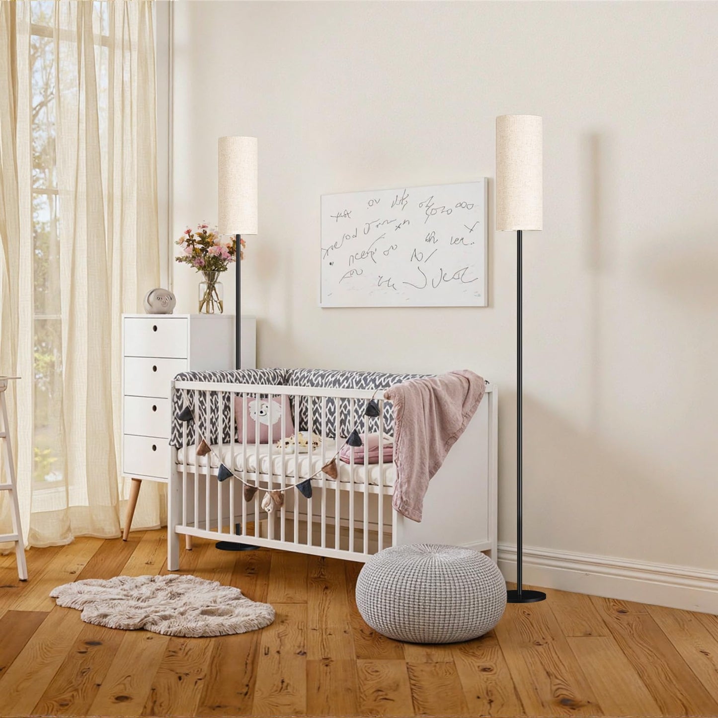 GOEBLESON Set of 2 Dimmable Floor Lamps for Living Room with 2 Remotes and Foot Switch, 64.4”Modern Standing Tall Lamp, Corner Lamp for Bedroom, Bulb Included, 3000K-6500K, Beige Shade E06LDP205W1