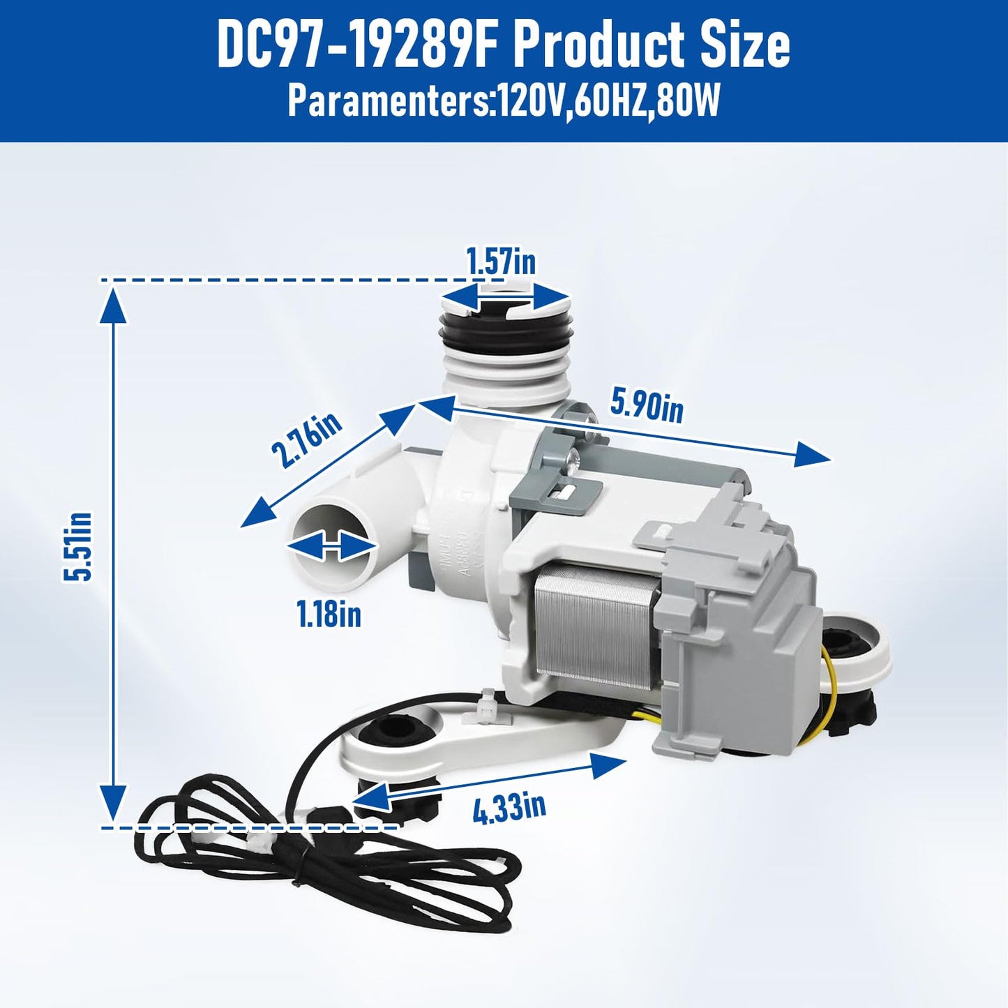 DC97-19289F Washer Drain Pump Assembly Compatible with Samsung Washing Machine Replaces DC97-19289A DC97-19289B DC97-17349B DC97-17366J DC97-17366A AP6806651 EAP12592631 PS12592631 PX3516-01
