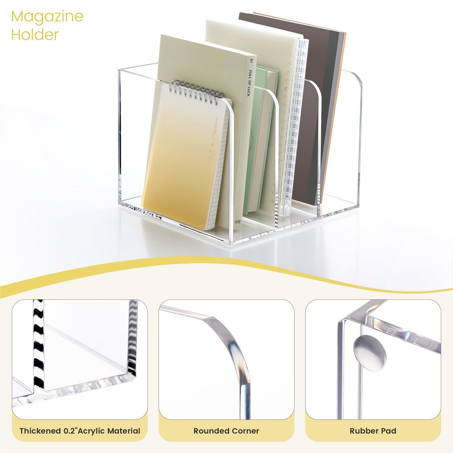 HeZone Acrylic Magazine Holder,Clear Desk Organizer with 3 Vertical Compartments,Magazine File Holder Sorter Rack Workspace Organizers for Home Office & Classroom(B5)