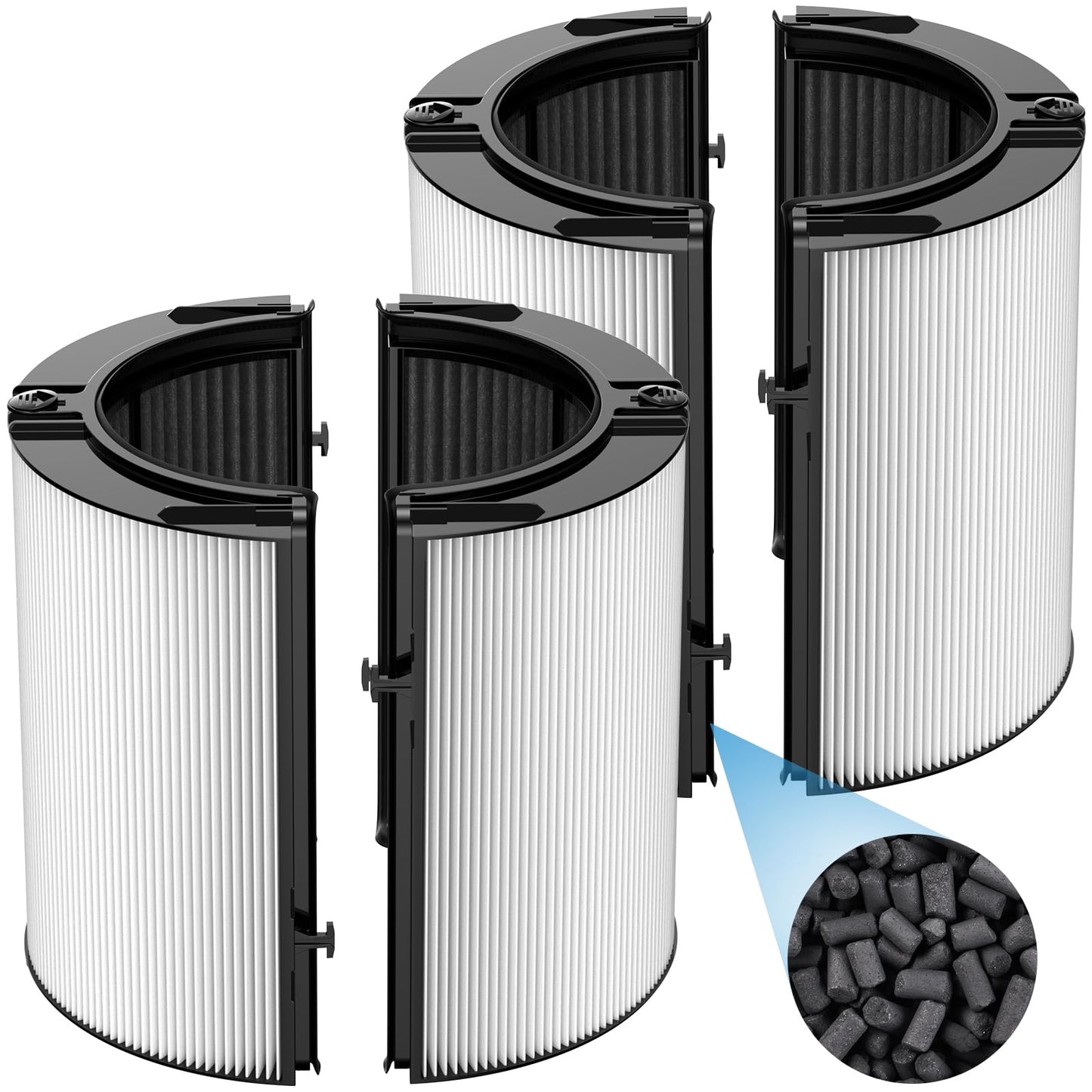 2 Pack Combi 360°Glass Filter For Dyson HP1 HP2 TP09 TP07 TP06 TP04 TP10 TP7A HP04 HP06 HP07 HP09 HP10 HP4A HP7A PH01 PH02 PH03 PH04 PH3A DP04 PC1 PC2 Air Purifier, Activated Carbon Filter #965432-01