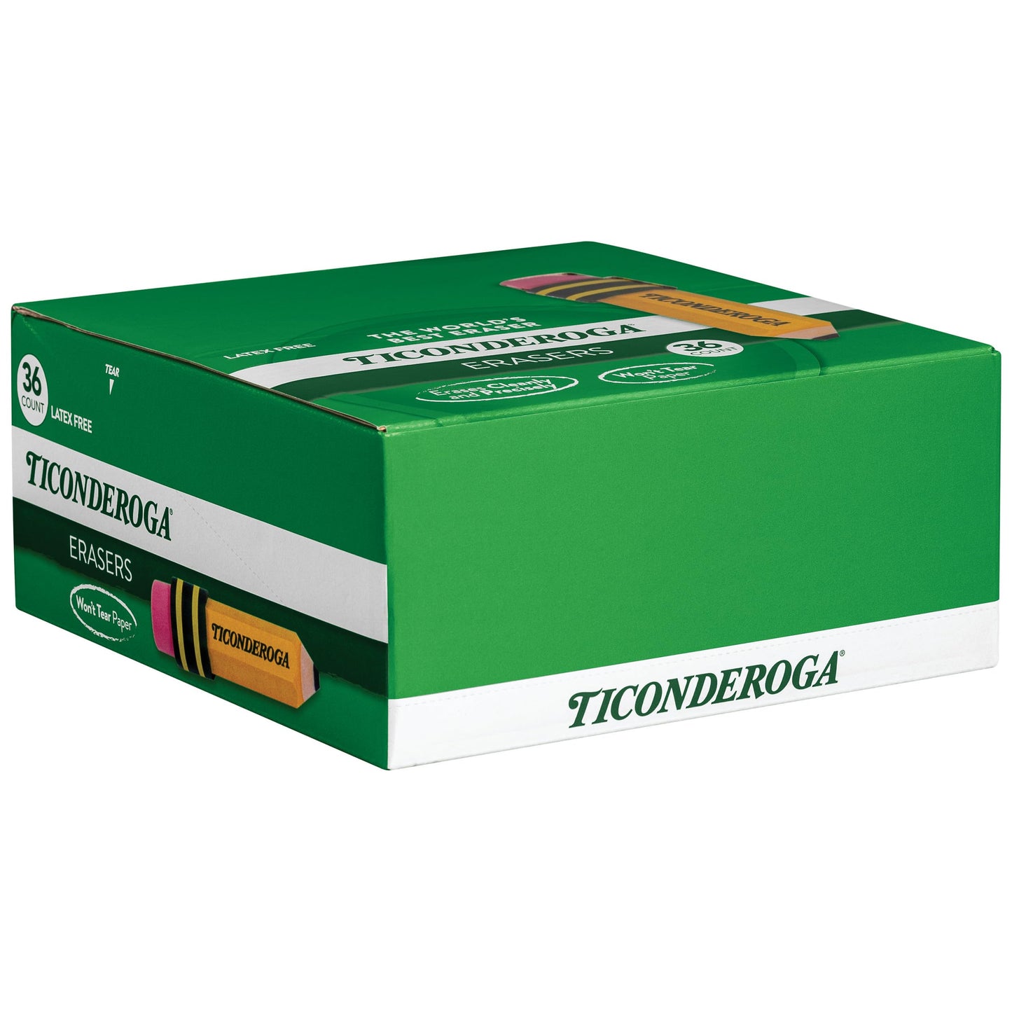 TICONDEROGA Erasers, Pencil Shaped, Yellow, 36-Pack (38936)